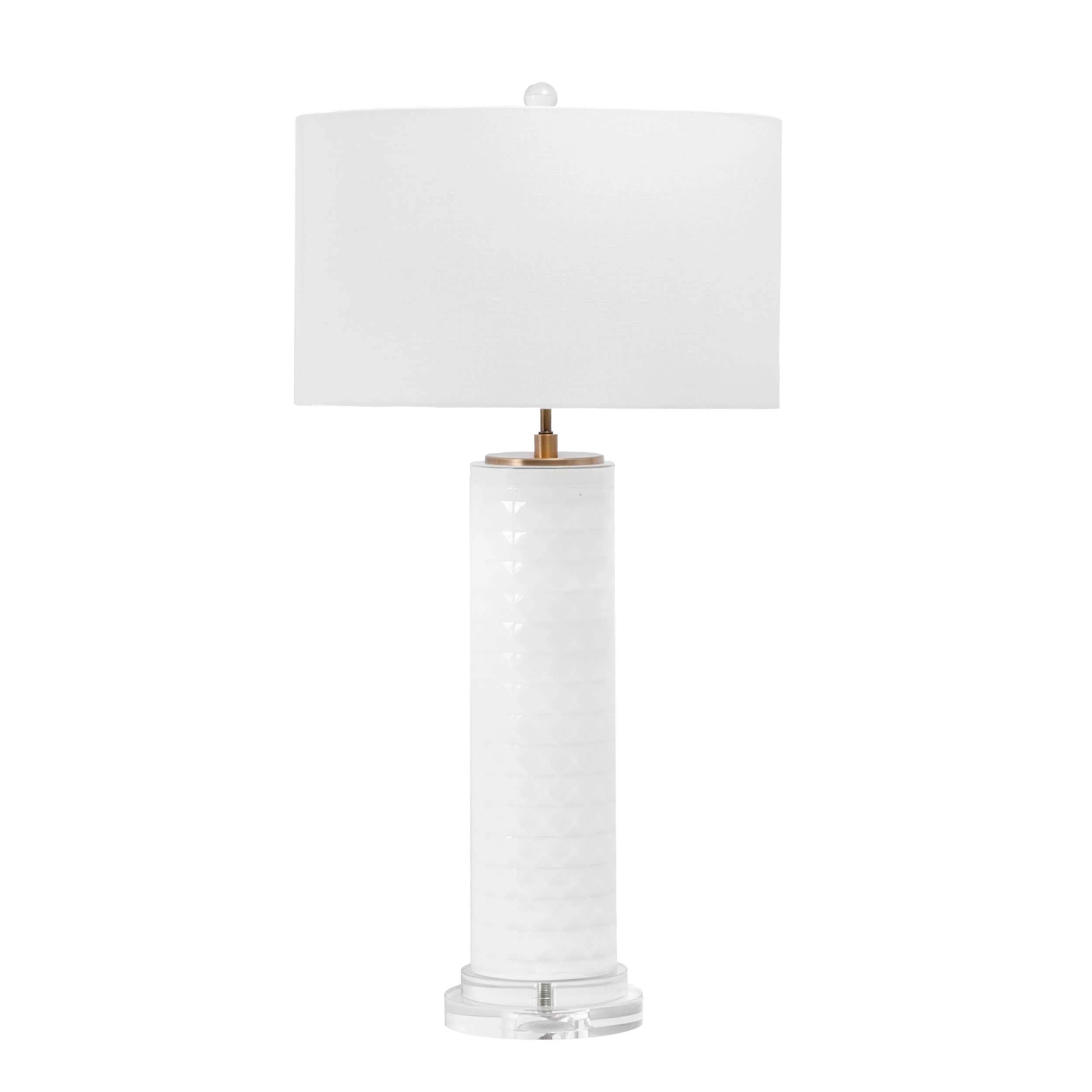 31-inch Textured Glass Tiled Column Table Lamp | White