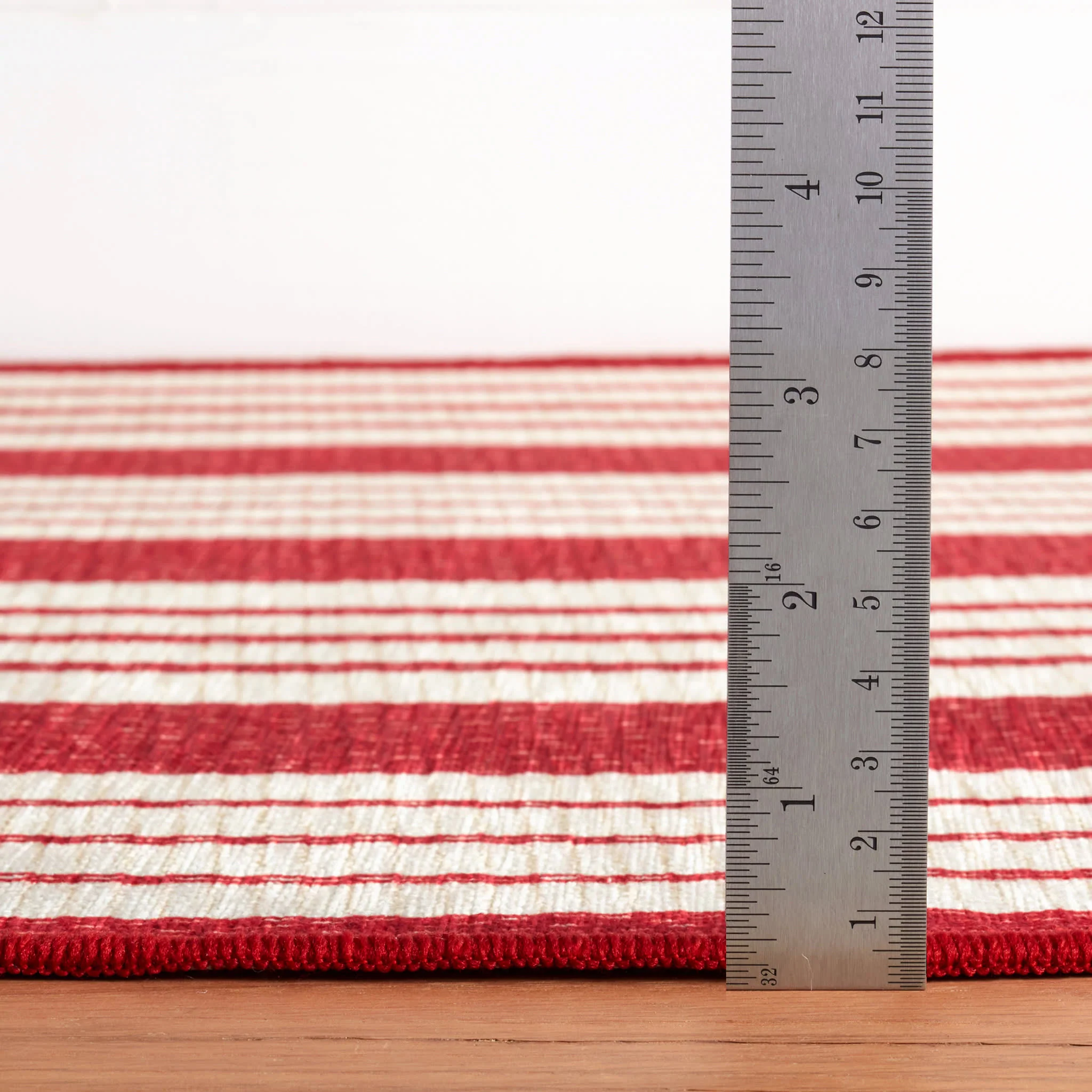 Abby Ticking Machine Washable Rug | Red - Image 7