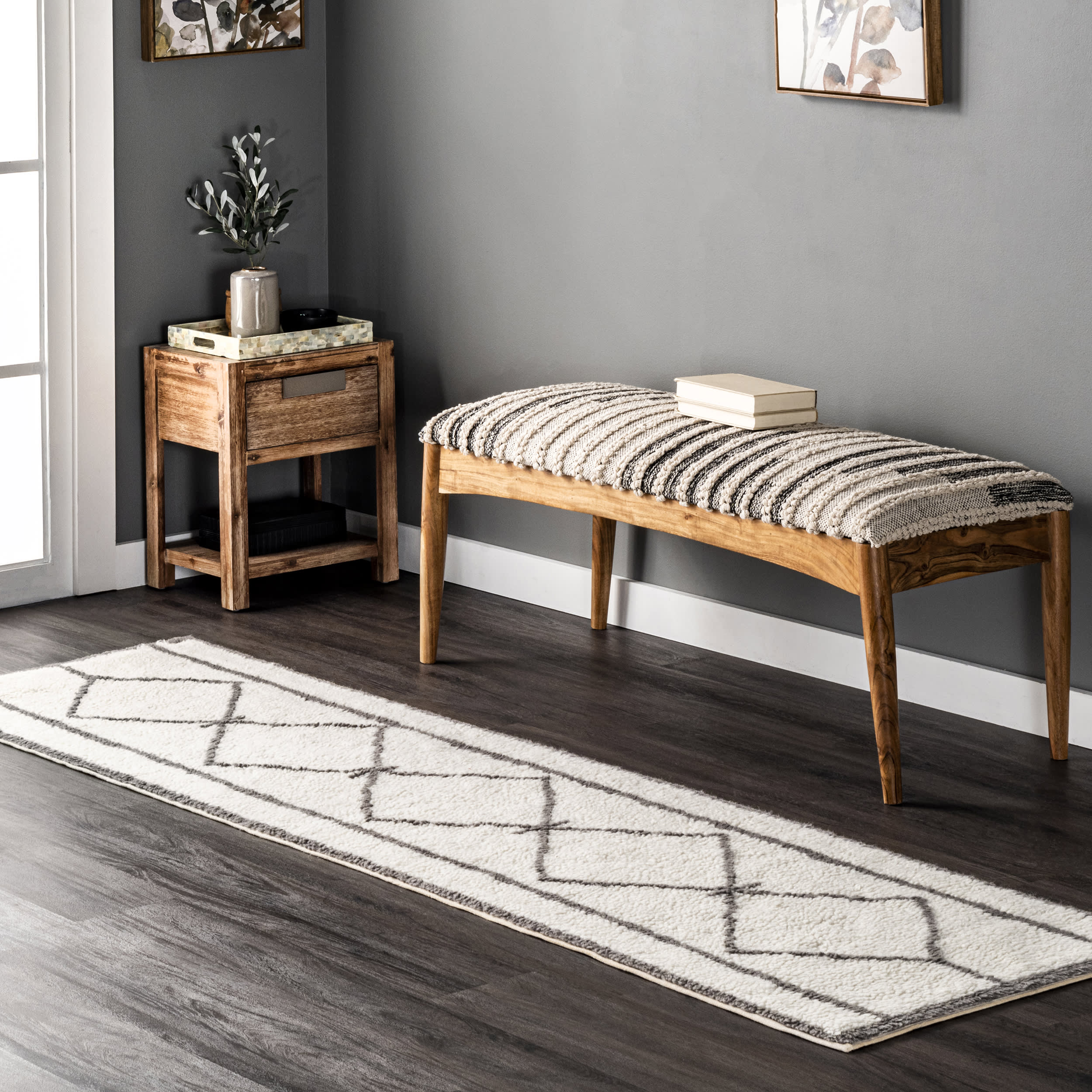 Aleena Wool Diamond Washable Rug | Ivory - Image 2