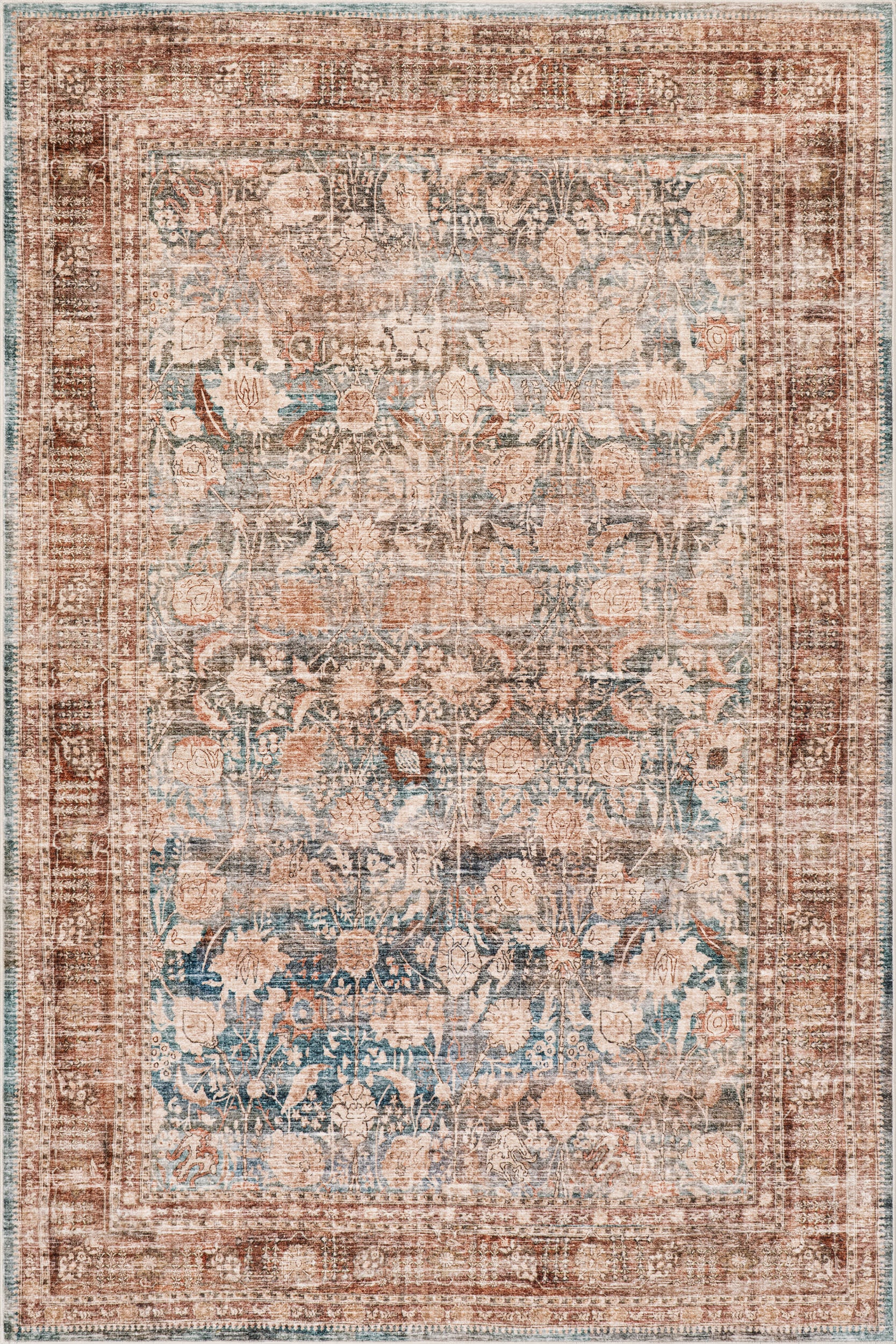 Basali Bordered Traditional Washable Rug | Rust