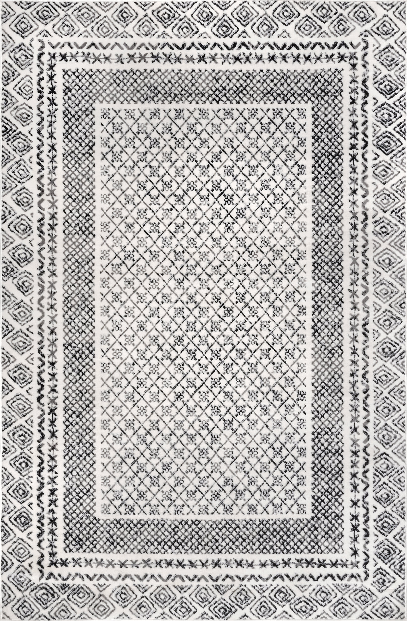 Bordered Lattice Rug | Light Grey