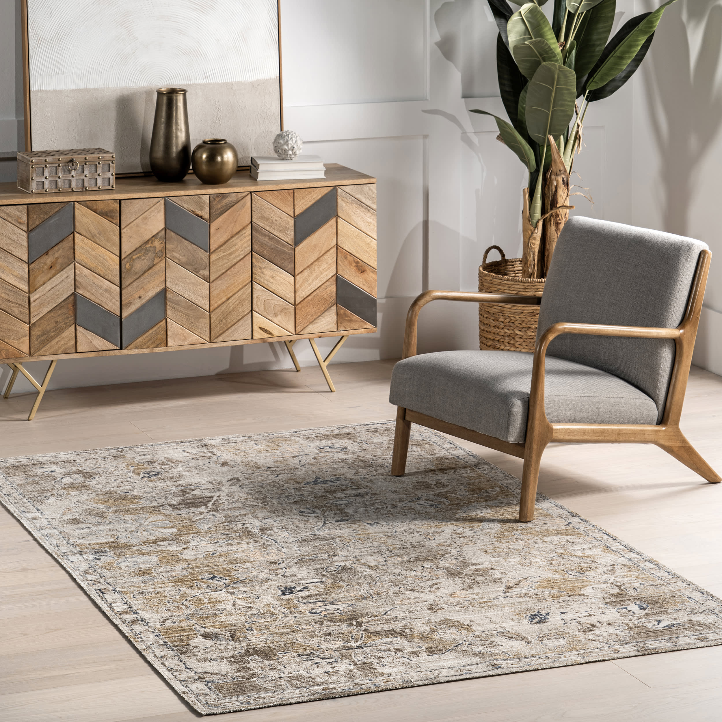 Camile Vintage Washable Indoor/Outdoor Rug | Beige - Image 2