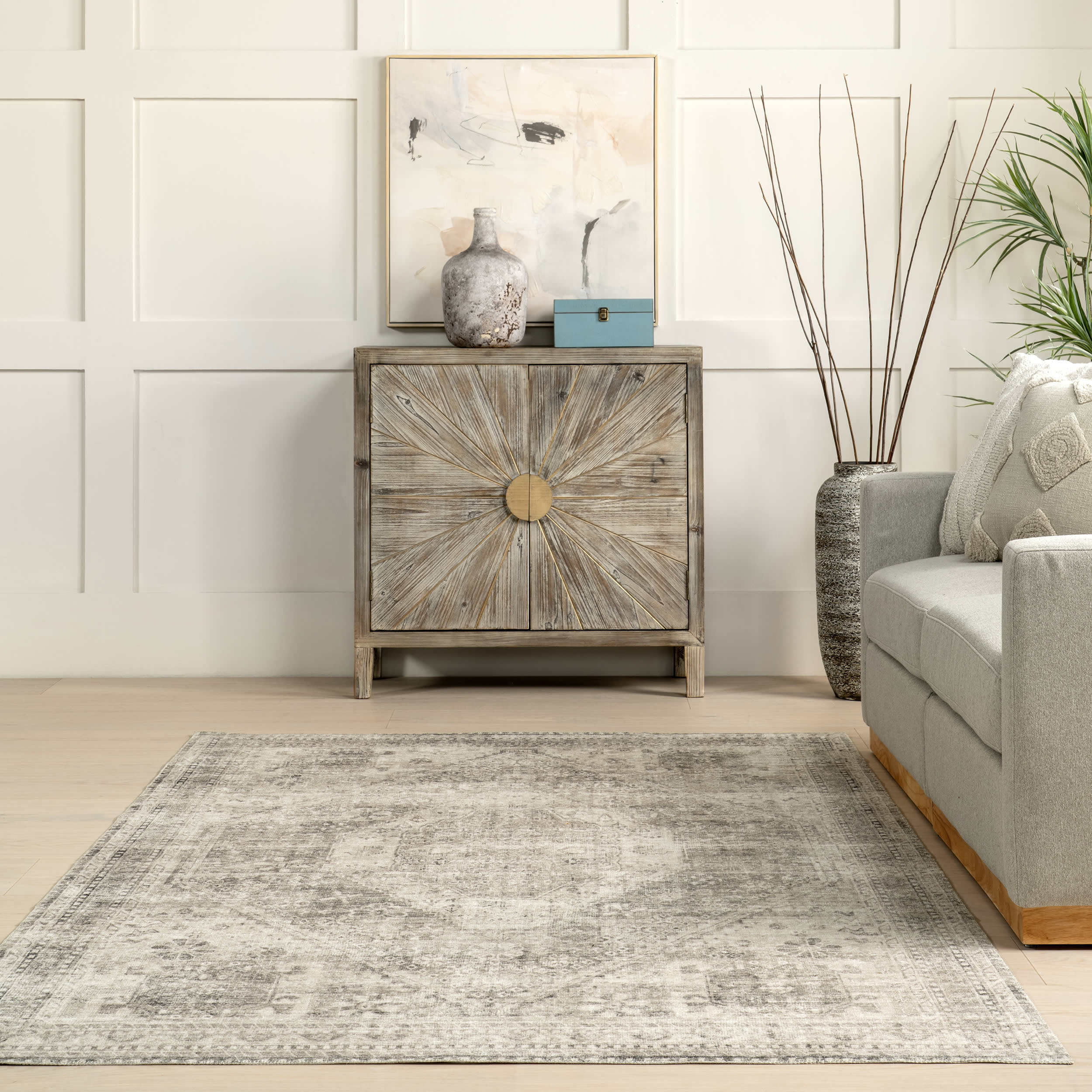 Celia Medallion Spill Proof Washable Rug | Grey - Image 4