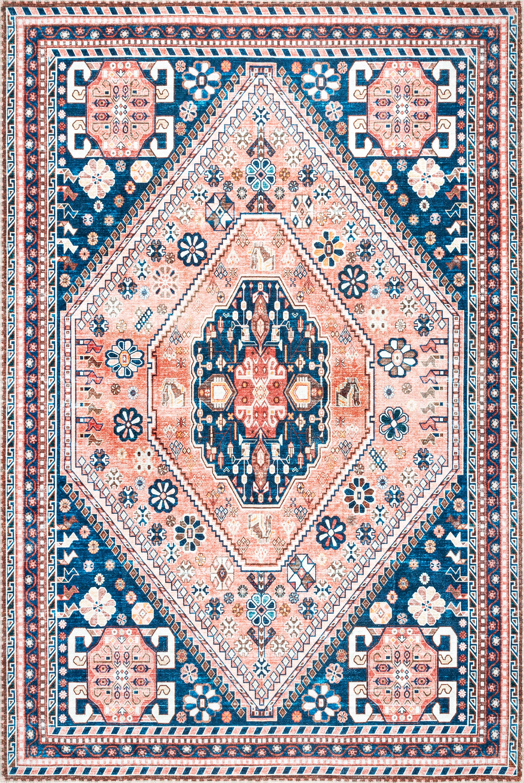 Celia Medallion Washable Rug | Dark Blue