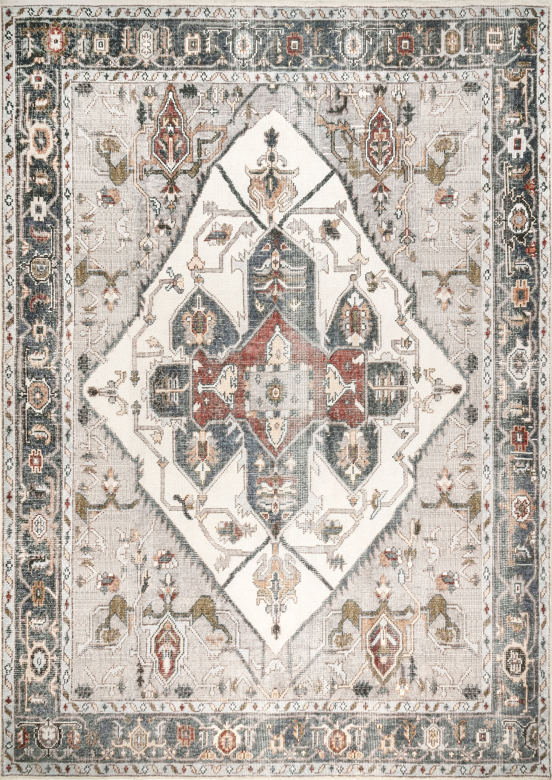 Crystalline Medallion Washable Rug | Beige