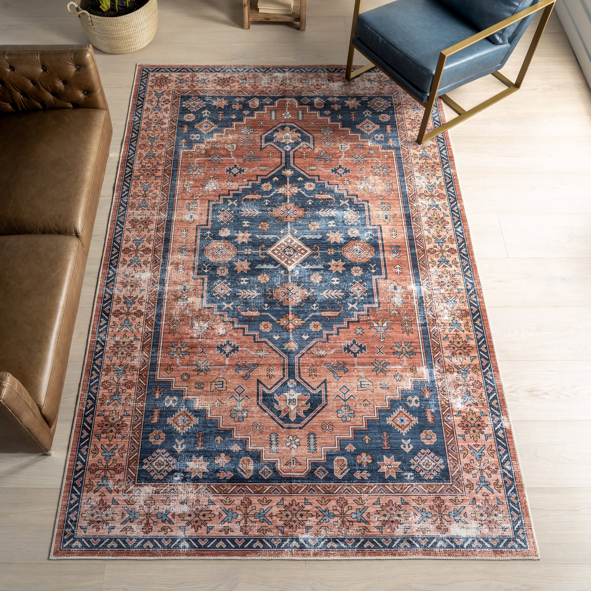 Daisy Spill Proof Washable Persian Rug | Brick - Image 2