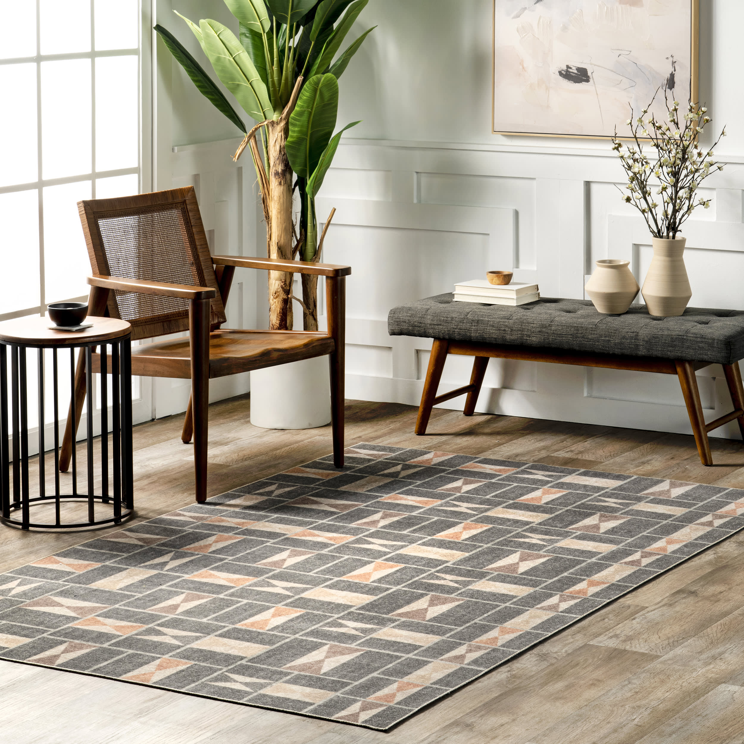 Darcie Washable Geometric Rug | Blue - Image 2