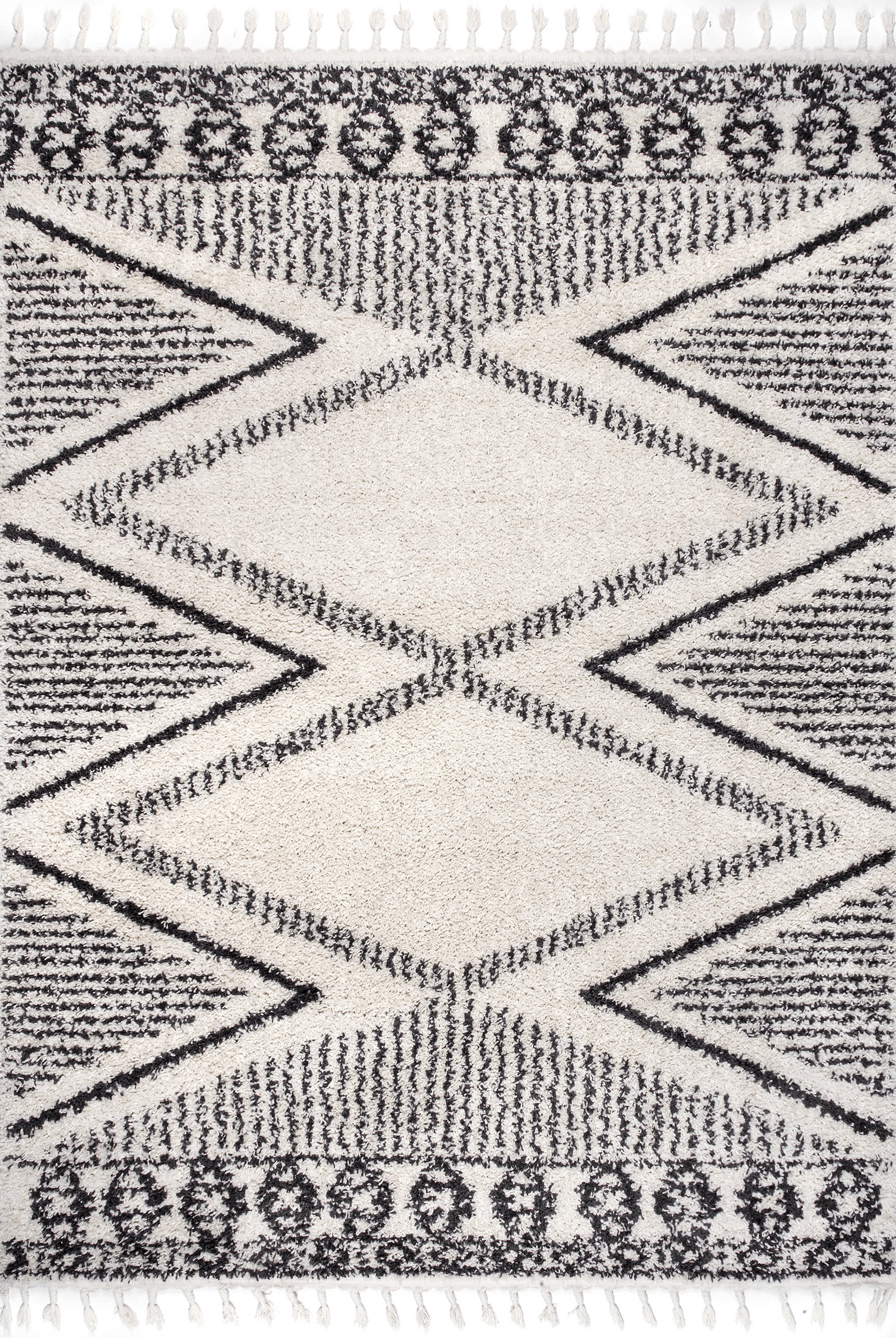 Diamond Lattice Tassel Rug | Off White