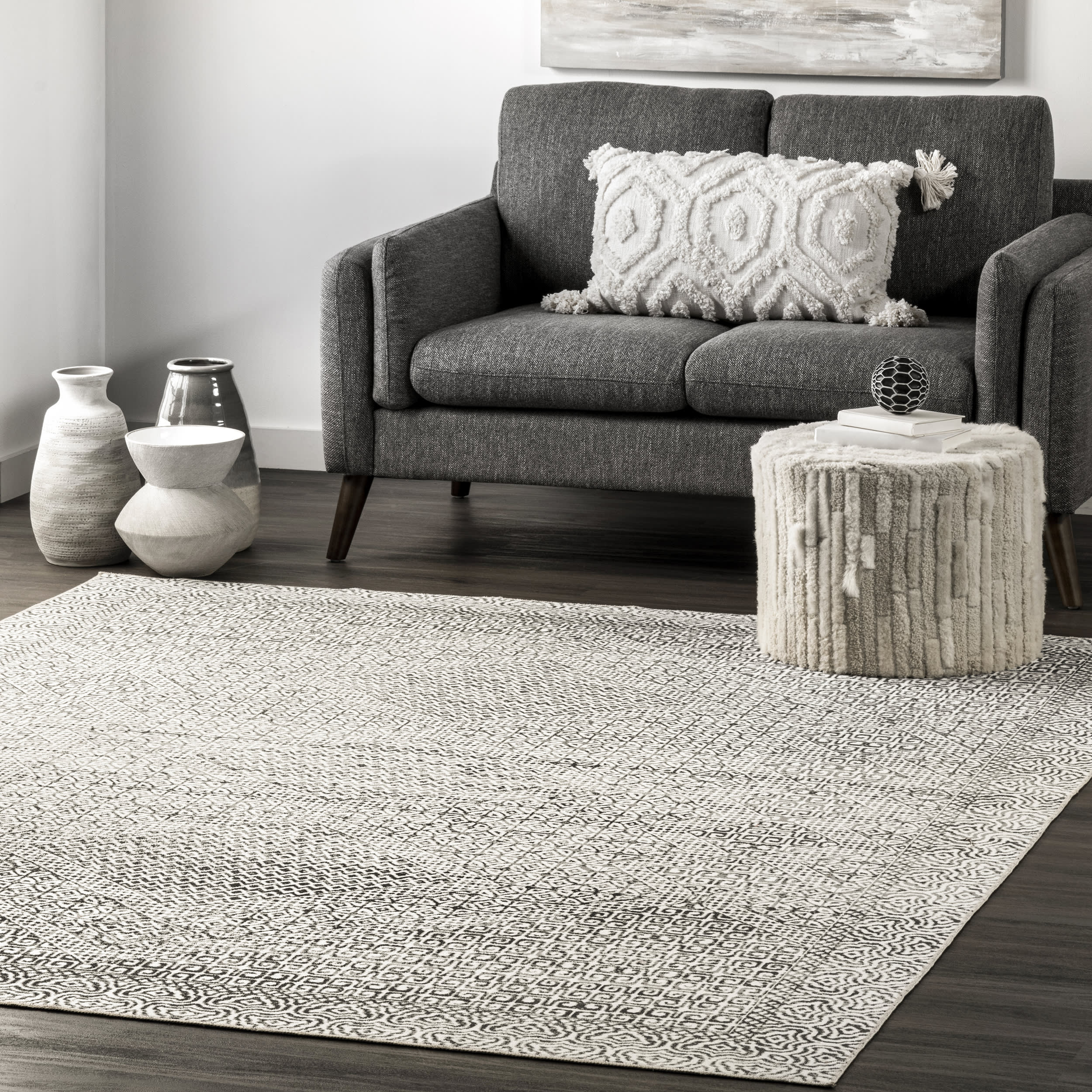 Diamond Mosaic Washable Rug | Grey - Image 2