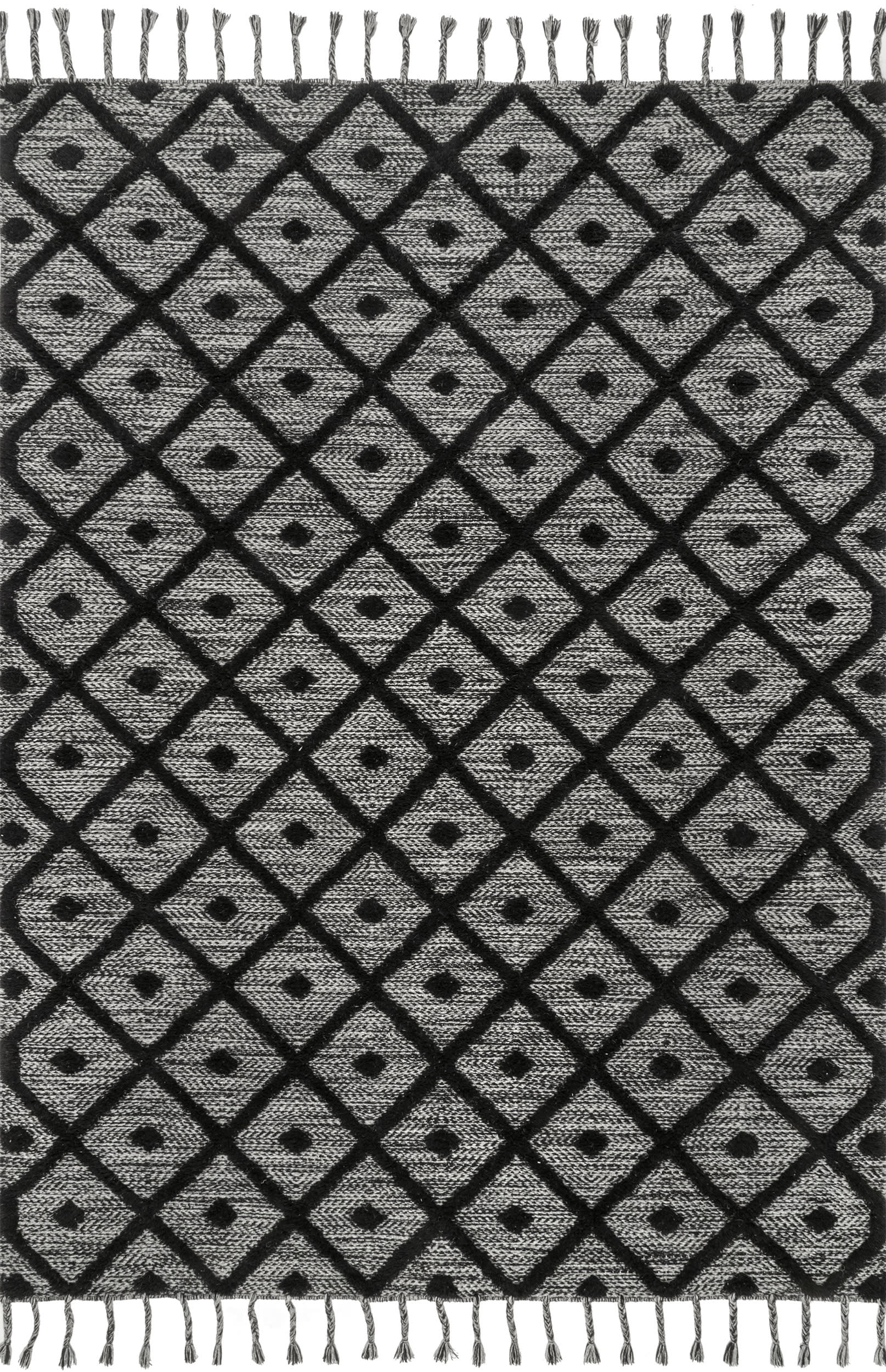 Diamond Textured Trellis Tassel Rug | Dark Grey