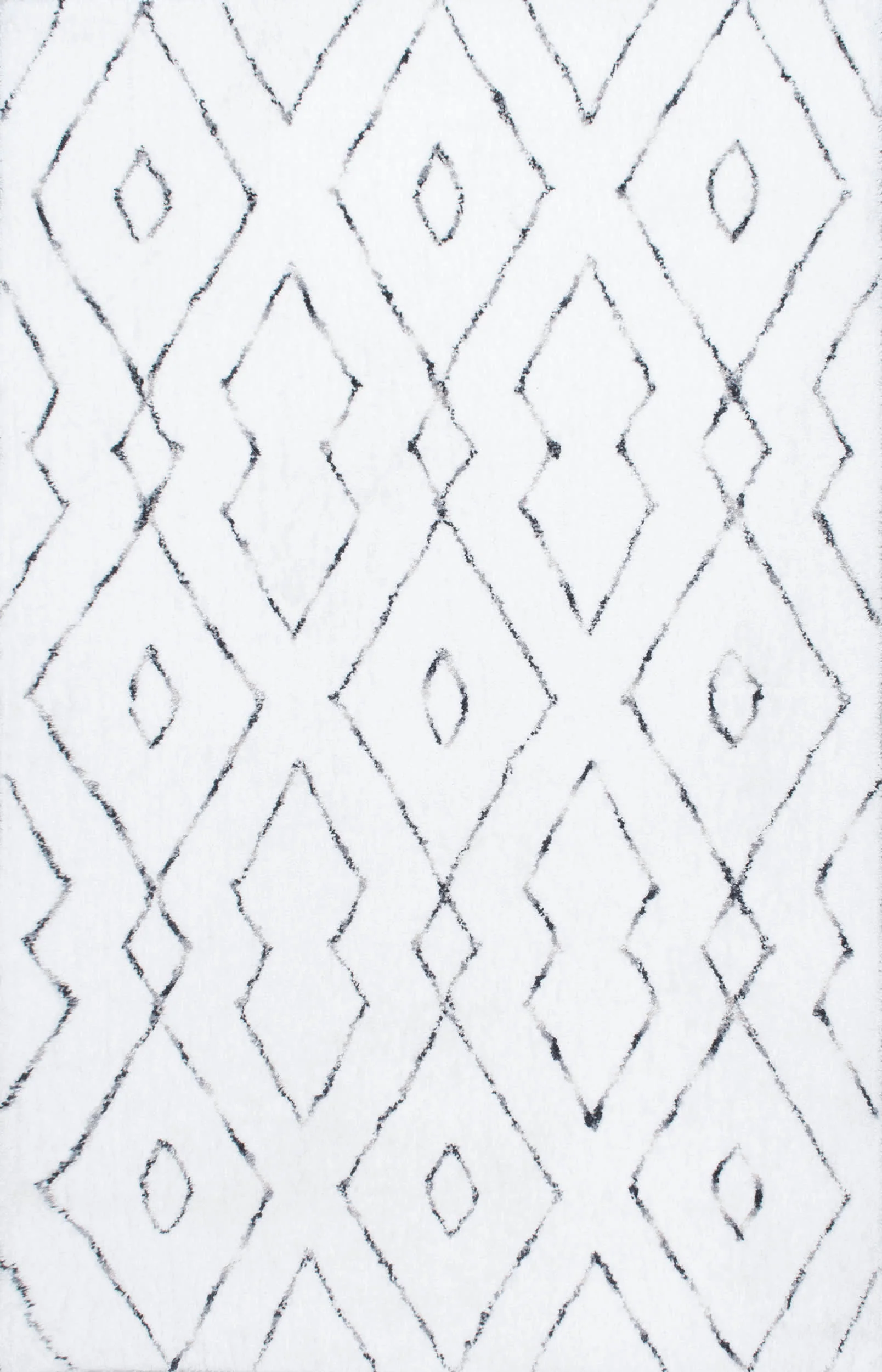 Double Diamond Lattice Shag Rug | White
