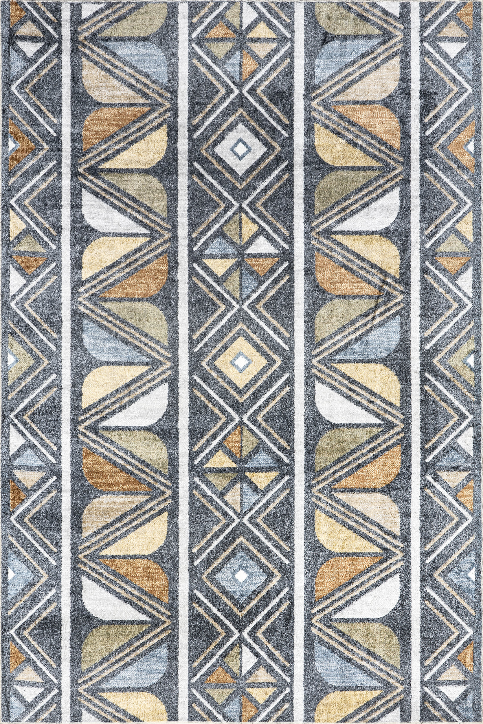 Elm Aztec Banded Washable Rug | Grey