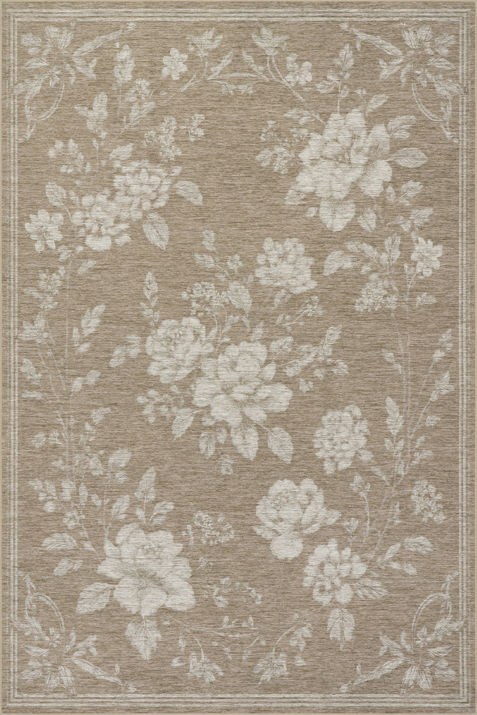 Fanesey Floral Farmhouse Washable Rug | Beige