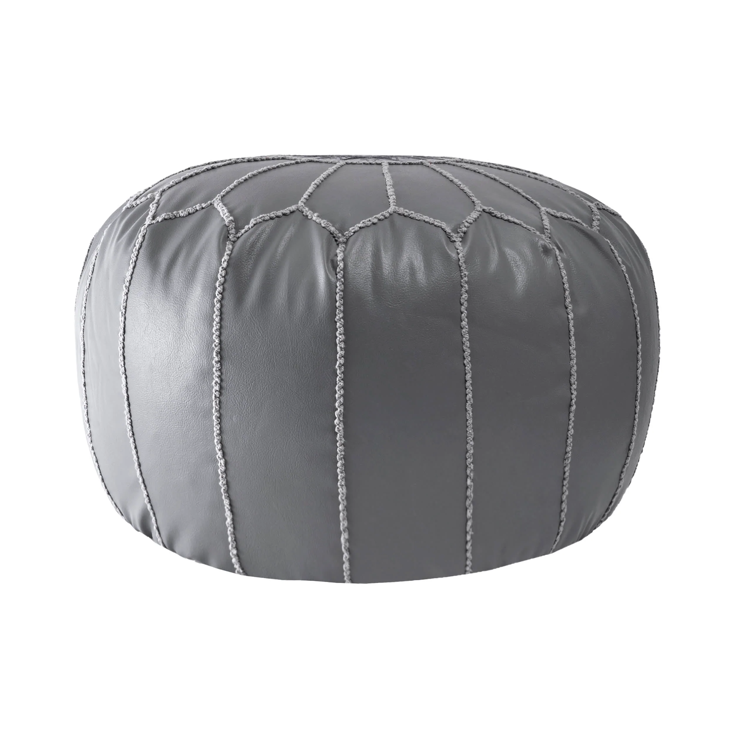 Faux Leather Pouf | Grey