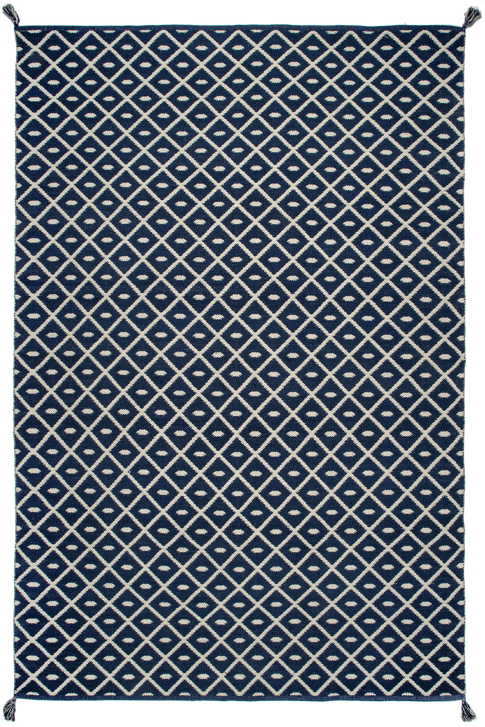 Flatwoven Pip Trellis with Tassels Rug | Blue