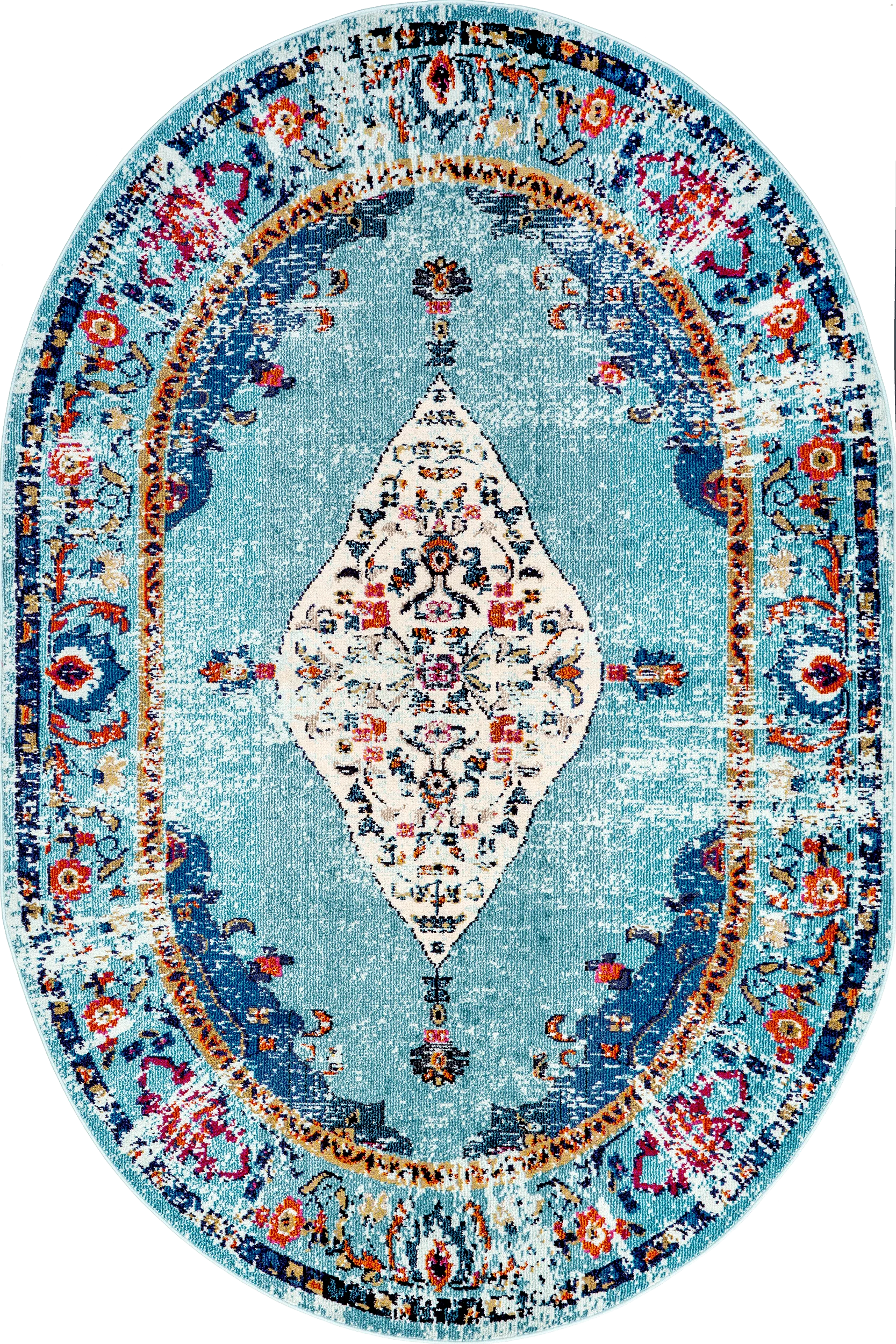 Iris Fading Oriental Medallion Rug | Aqua