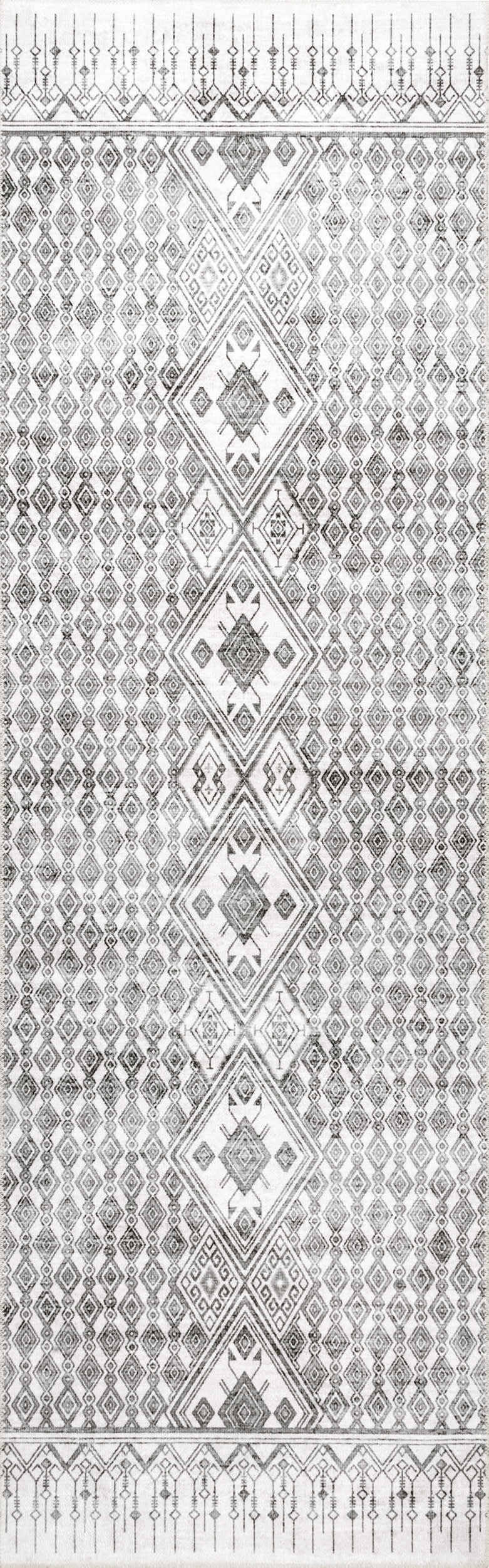 Kehlani Distressed Diamond Washable Rug | Light Grey