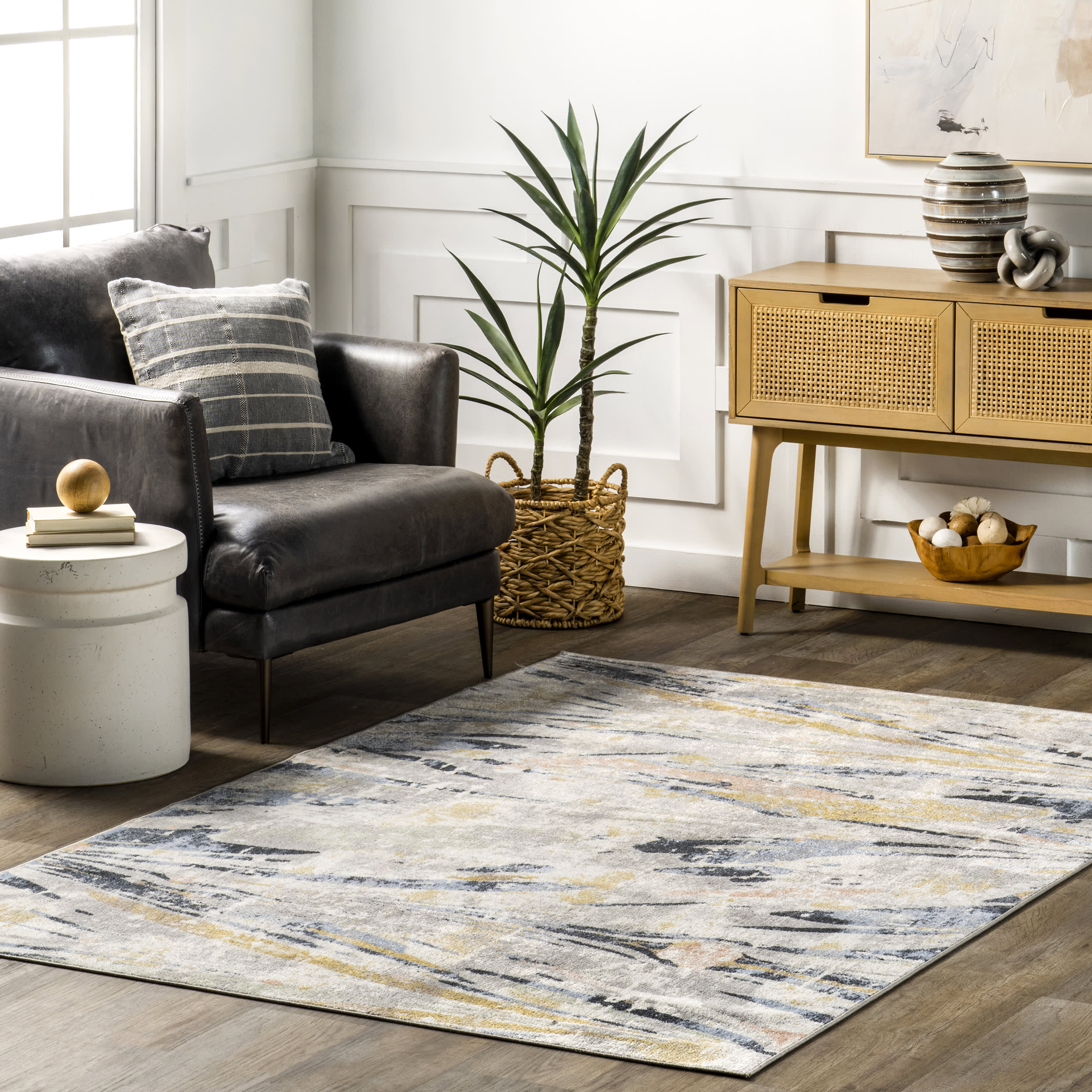 Kristine Washable Faded Splatter Rug | Light Beige - Image 2