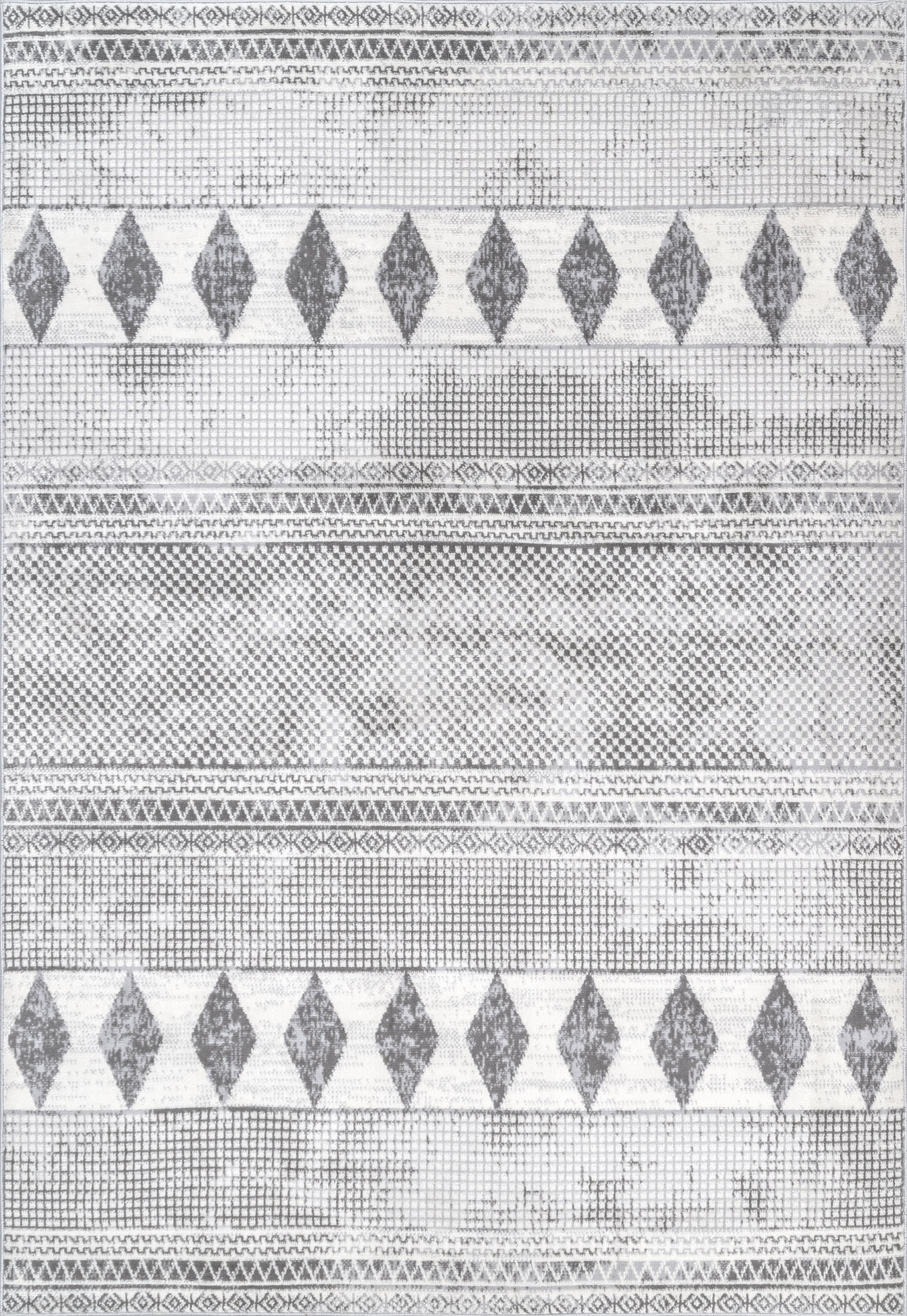 Kyla Banded Diamond Rug | Grey