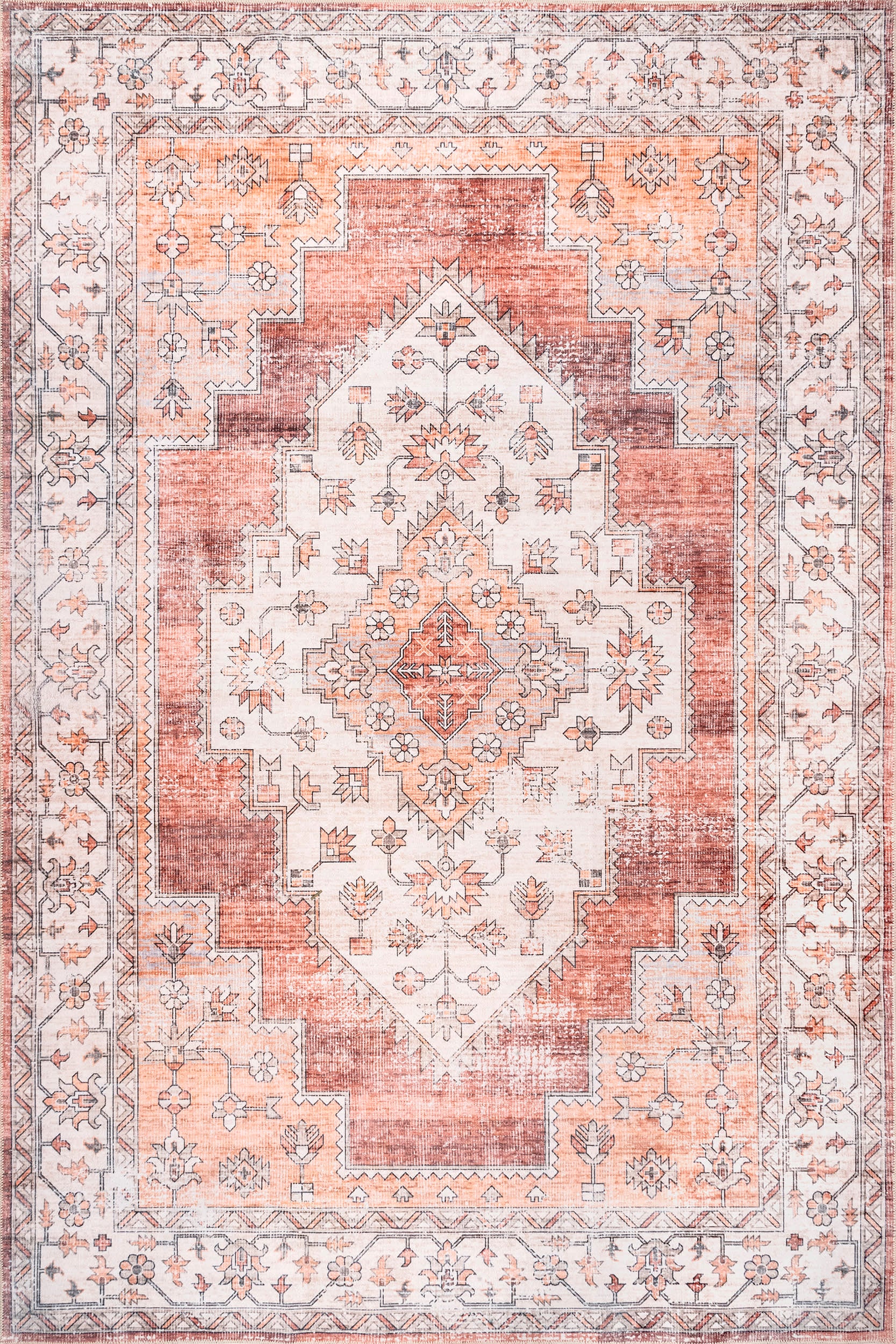 Maria Oasis Medallion Washable Rug | Rust