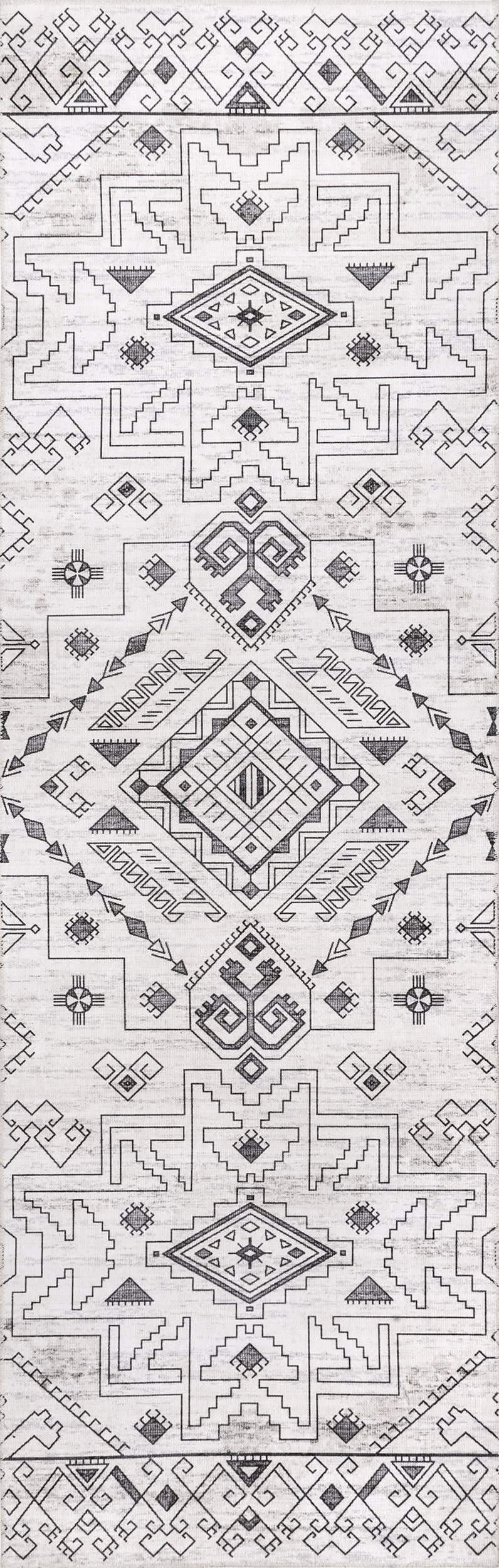 Marley Geometric Bordered Washable Rug | Light Grey