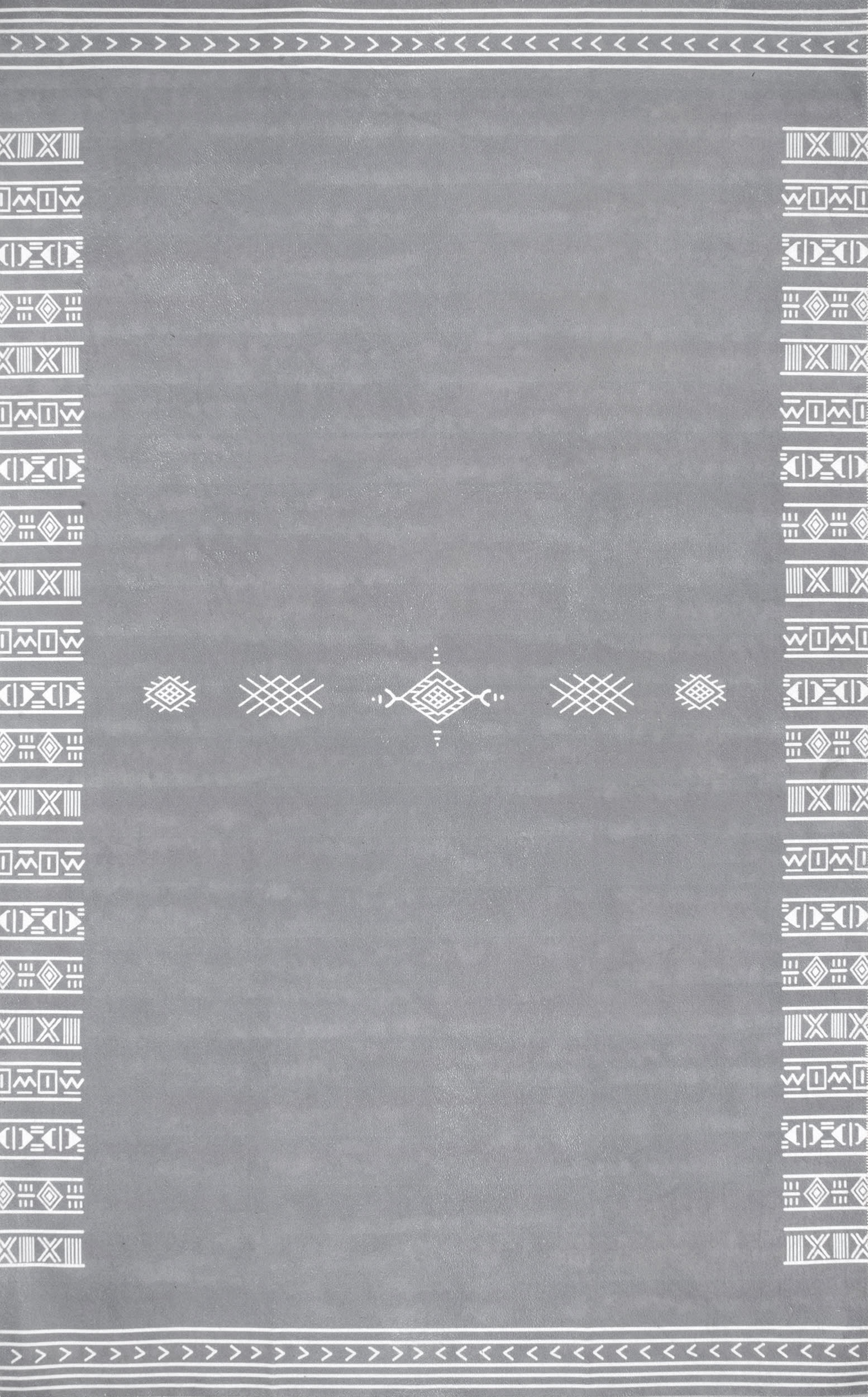 Martha Geometric Bordered Washable Rug | Grey