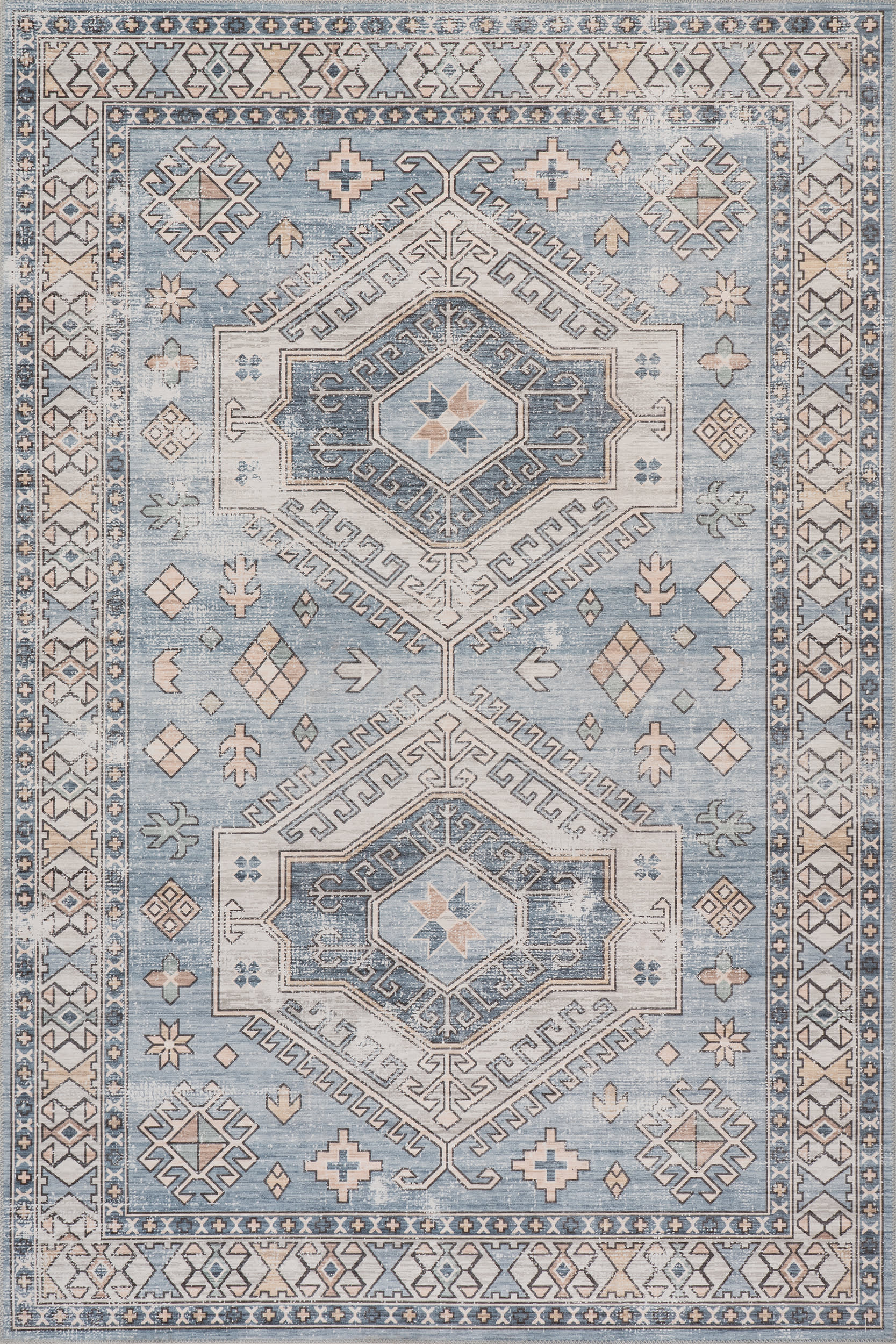 Nordic Emblems Spill Proof Washable Rug | Light Blue