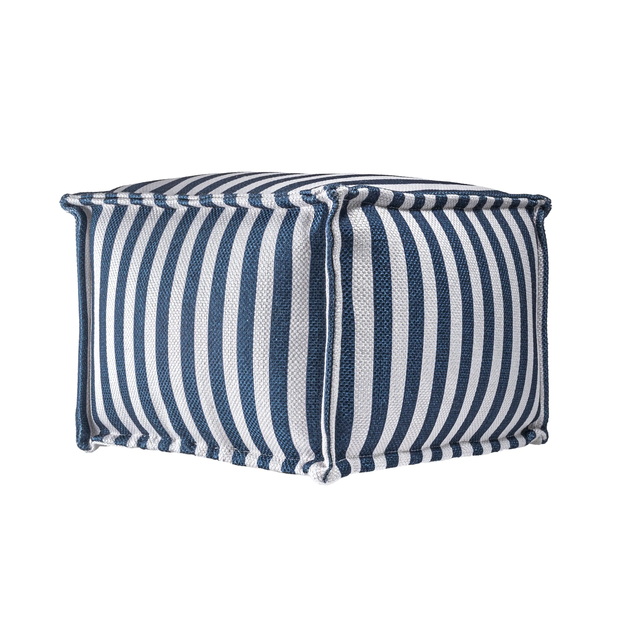 Printed Striped Indoor/Outdoor Pouf | Blue