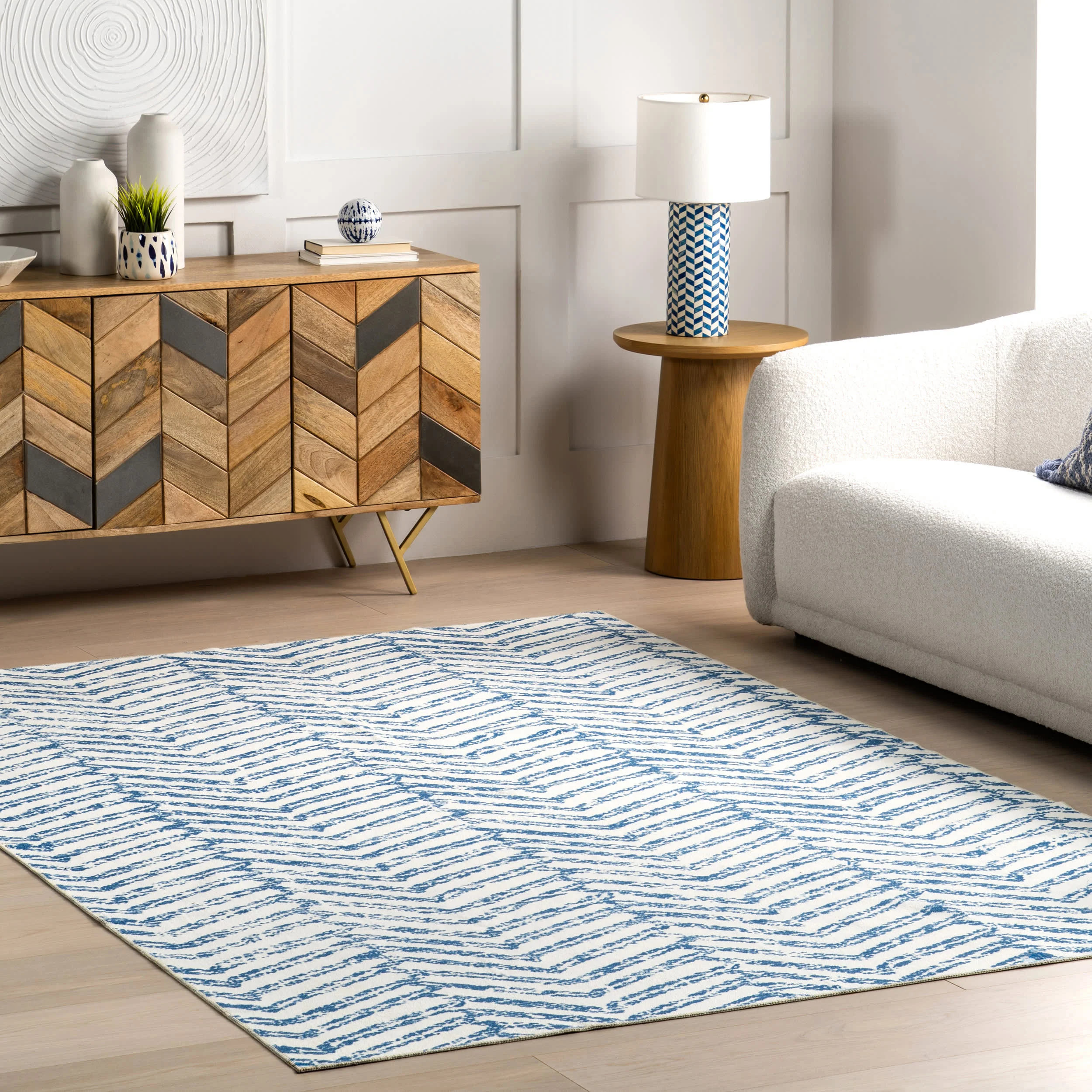 Reverse Herringbone Washable Rug | Blue - Image 2