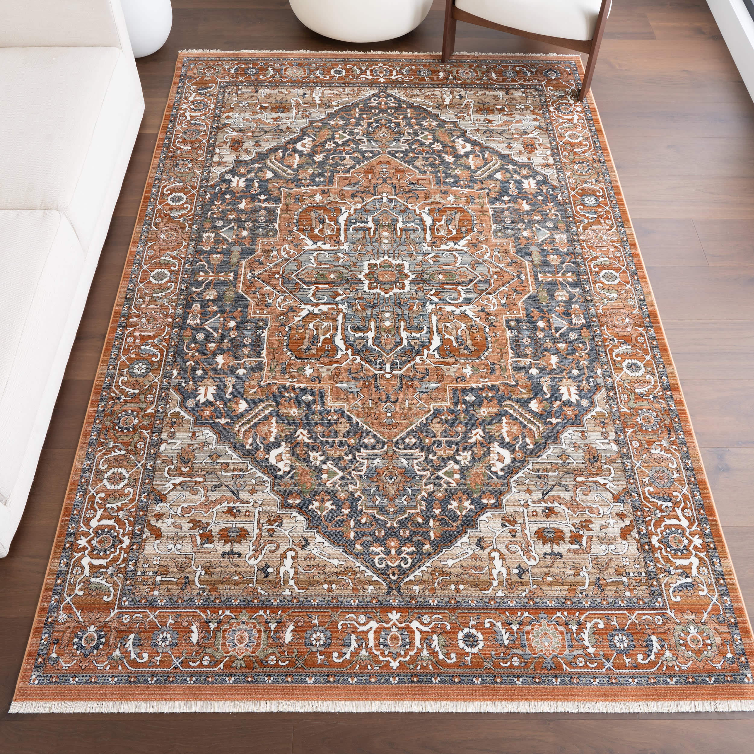 Rosette Medallion Fringed Rug | Rust - Image 2
