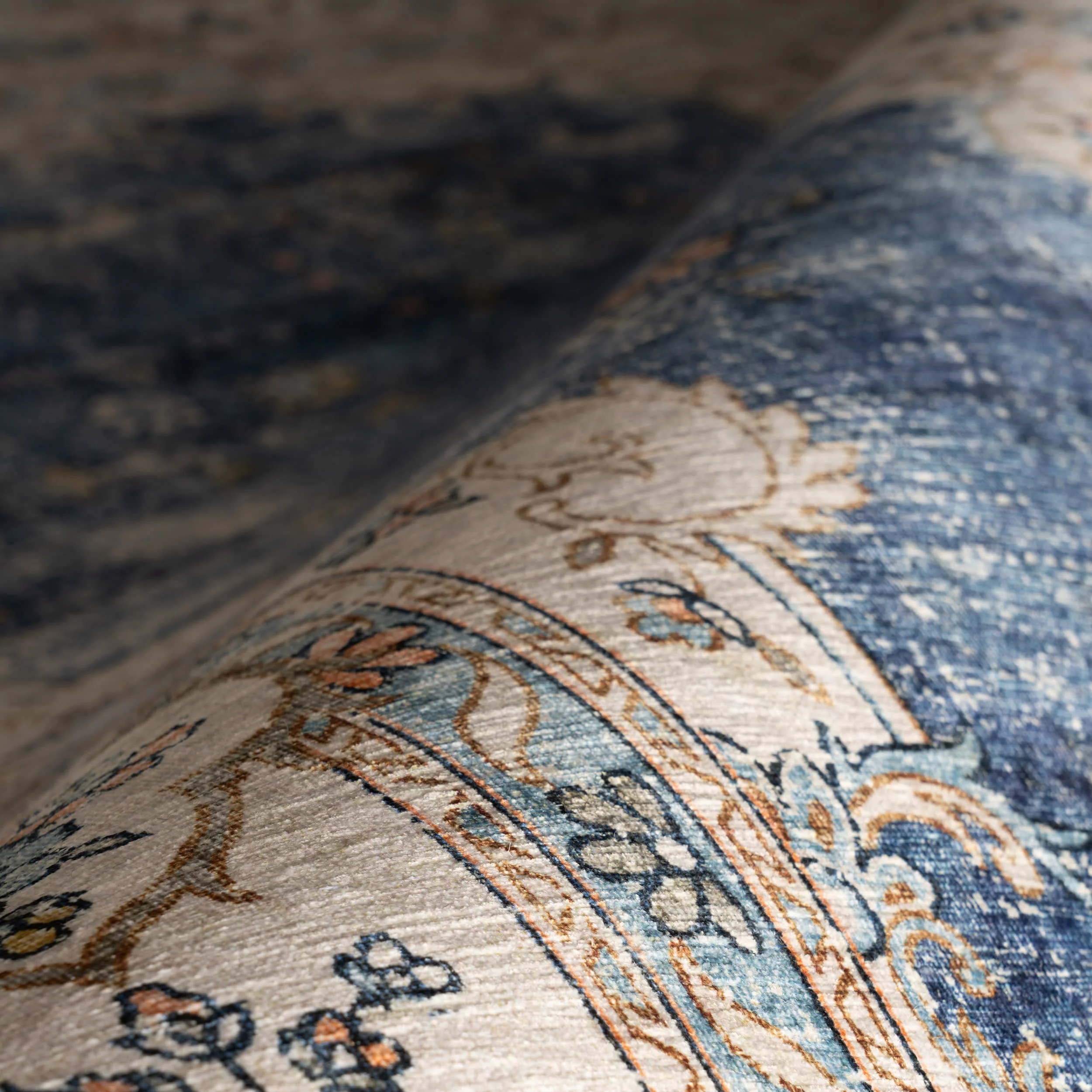 Rosette Medallion Spill Proof Washable Rug | Blue - Image 3