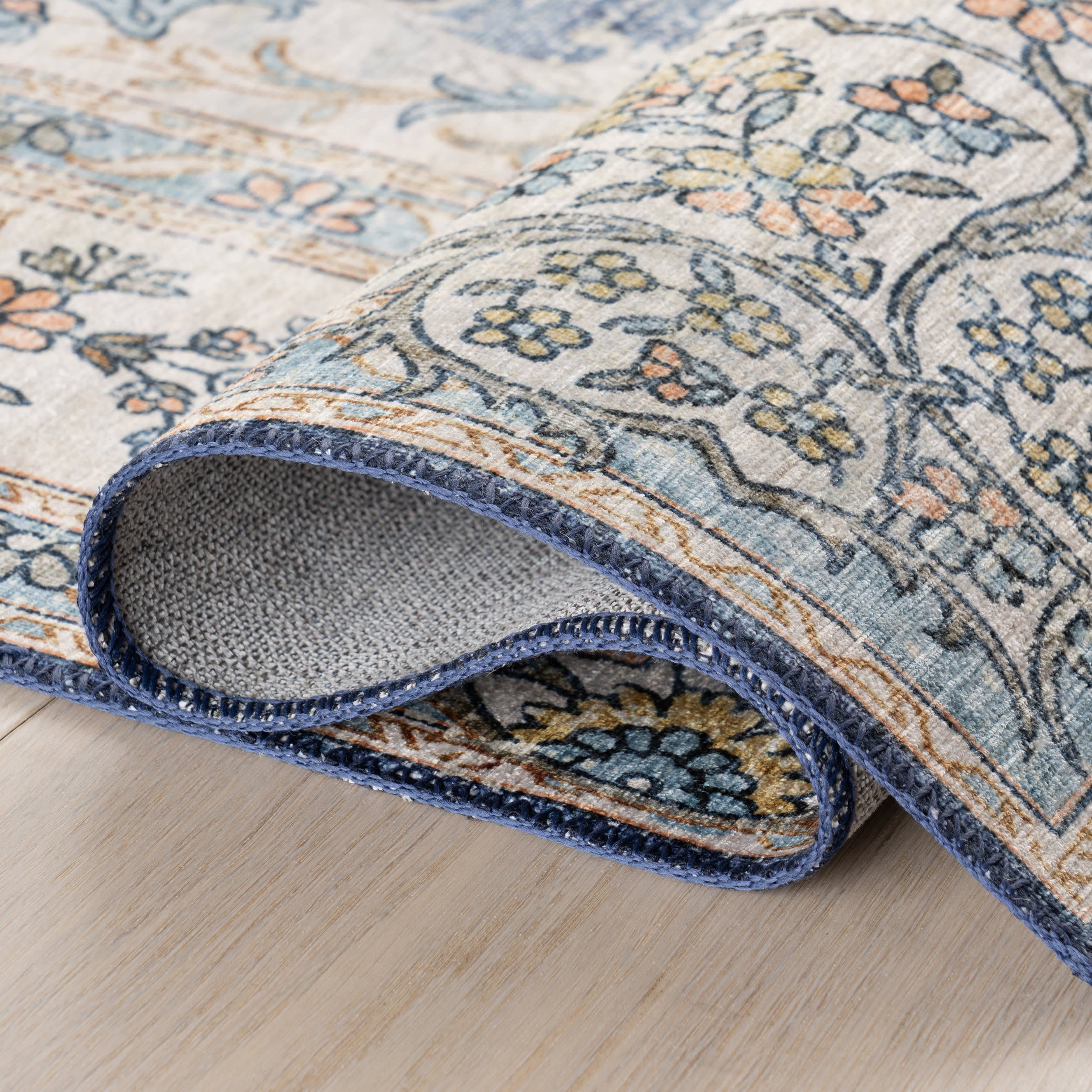 Rosette Medallion Spill Proof Washable Rug | Blue - Image 9
