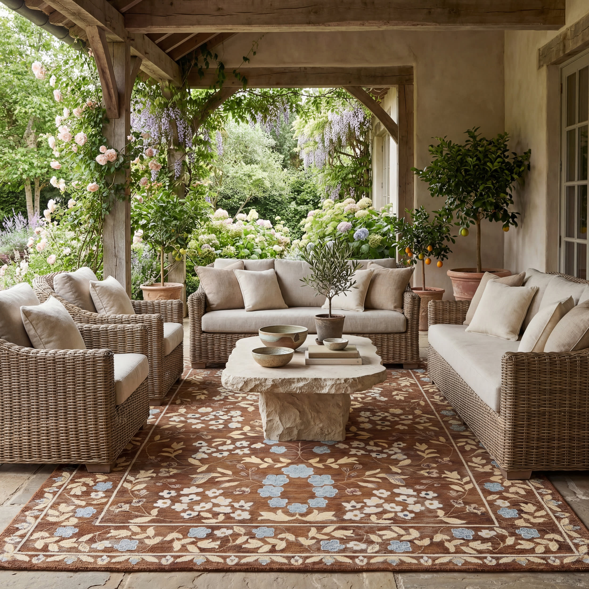 Sanaya Transitional Floral Indoor/Outdoor Rug | Brown - Image 2