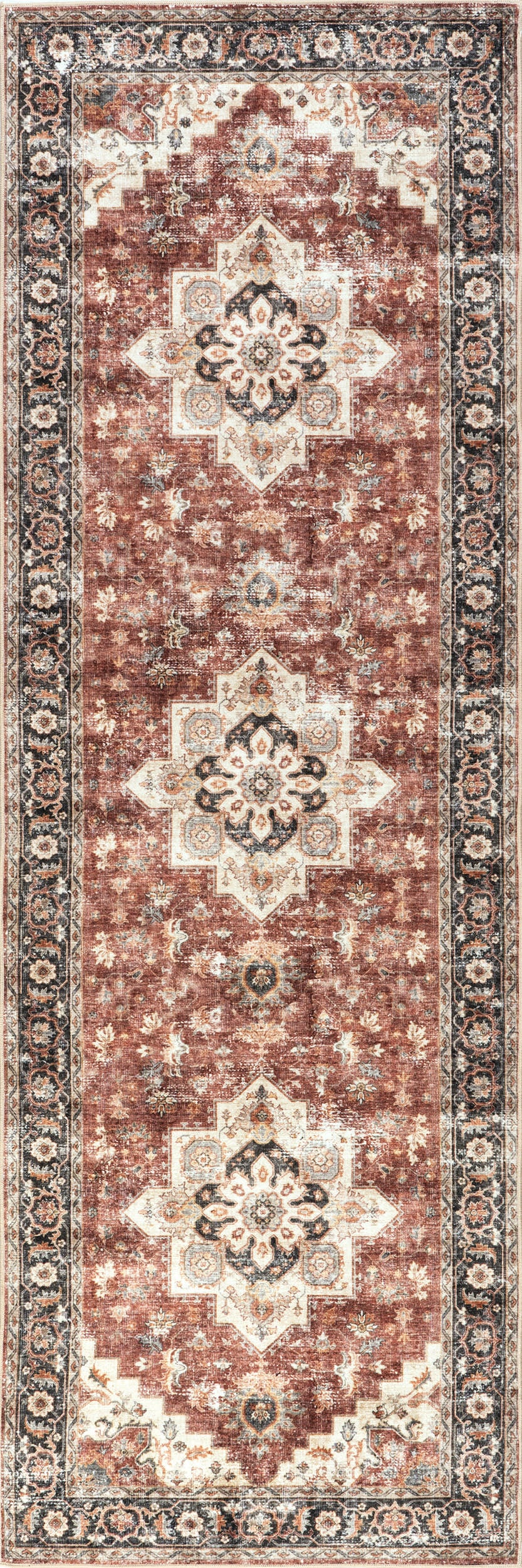 Seine Medallion Spill Proof Washable Rug | Rust