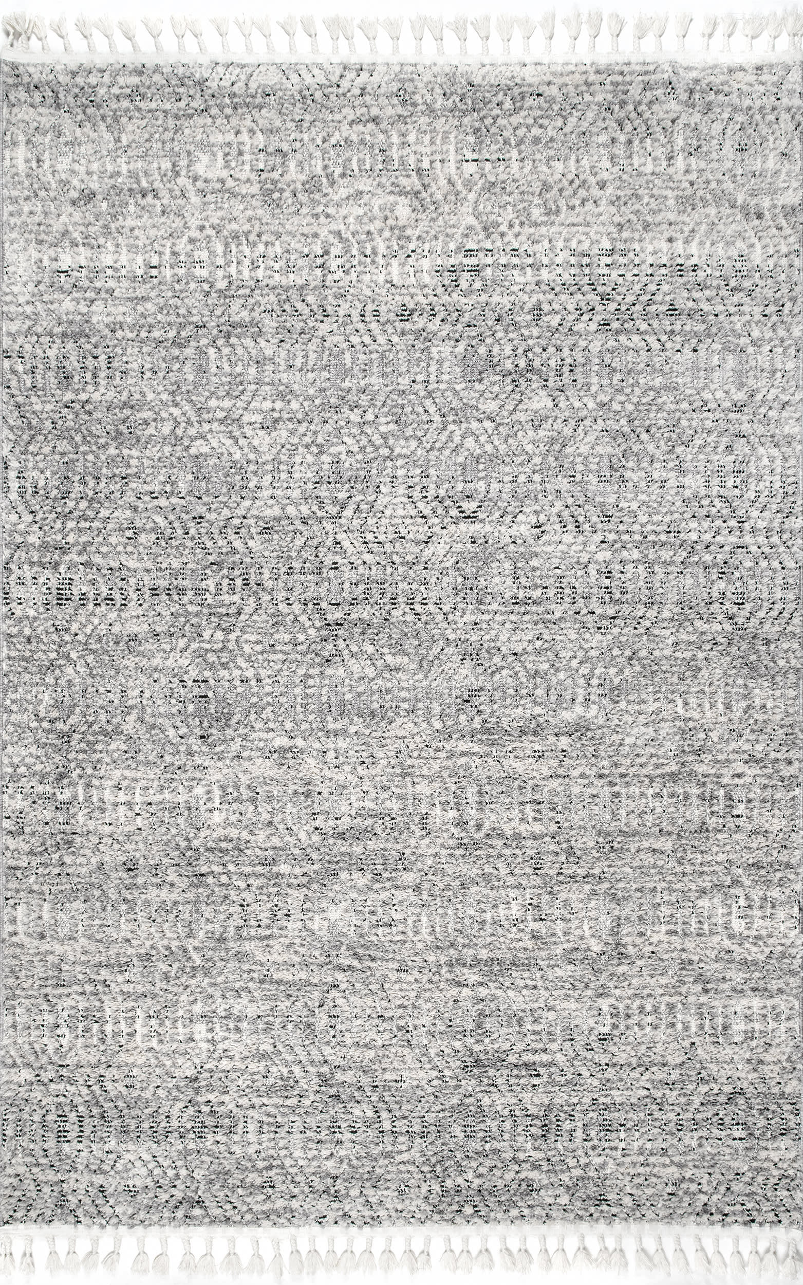 Shaggy Iris Trellis Tassel Rug | Grey