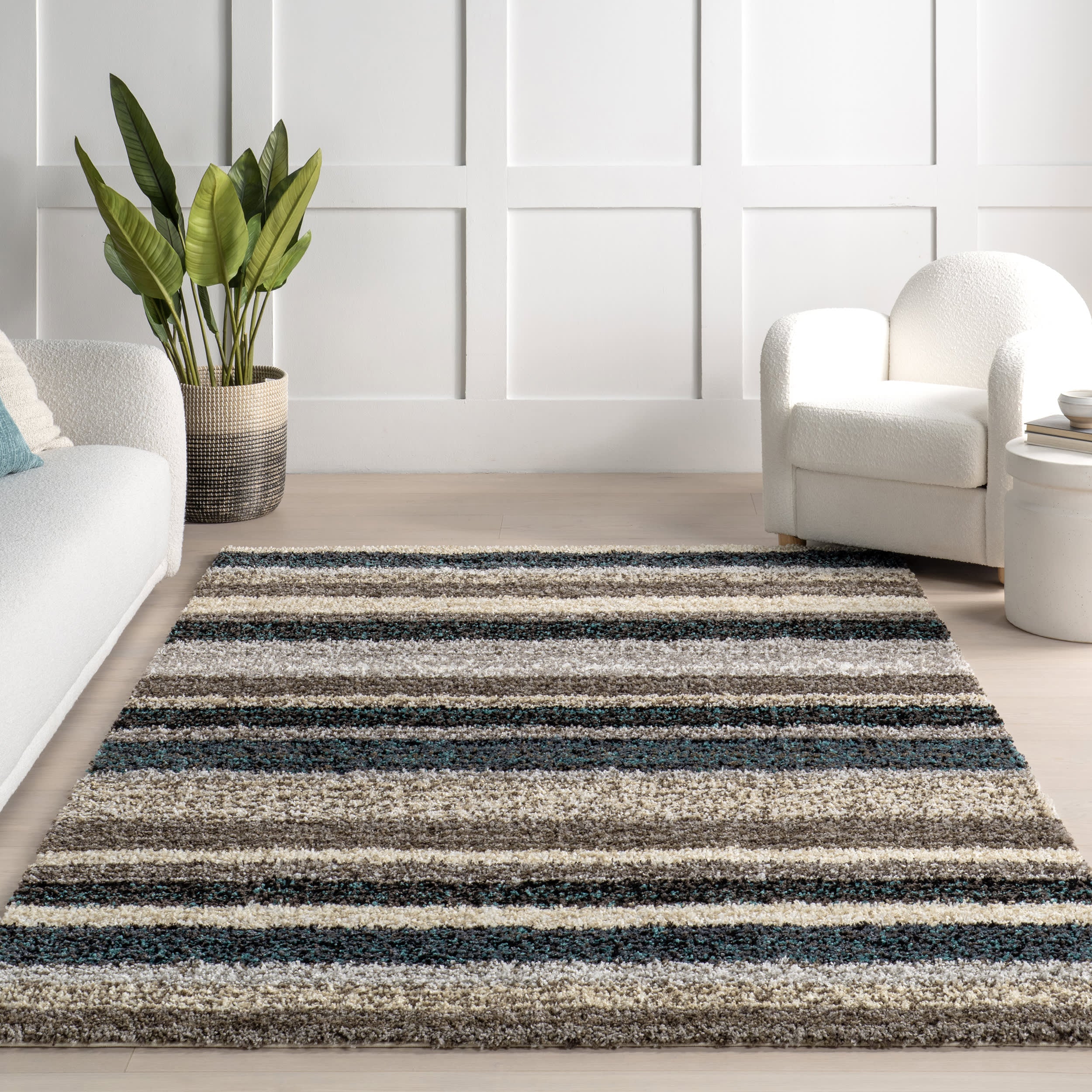 Striped Shaggy Rug | Blue Multicolor - Image 4