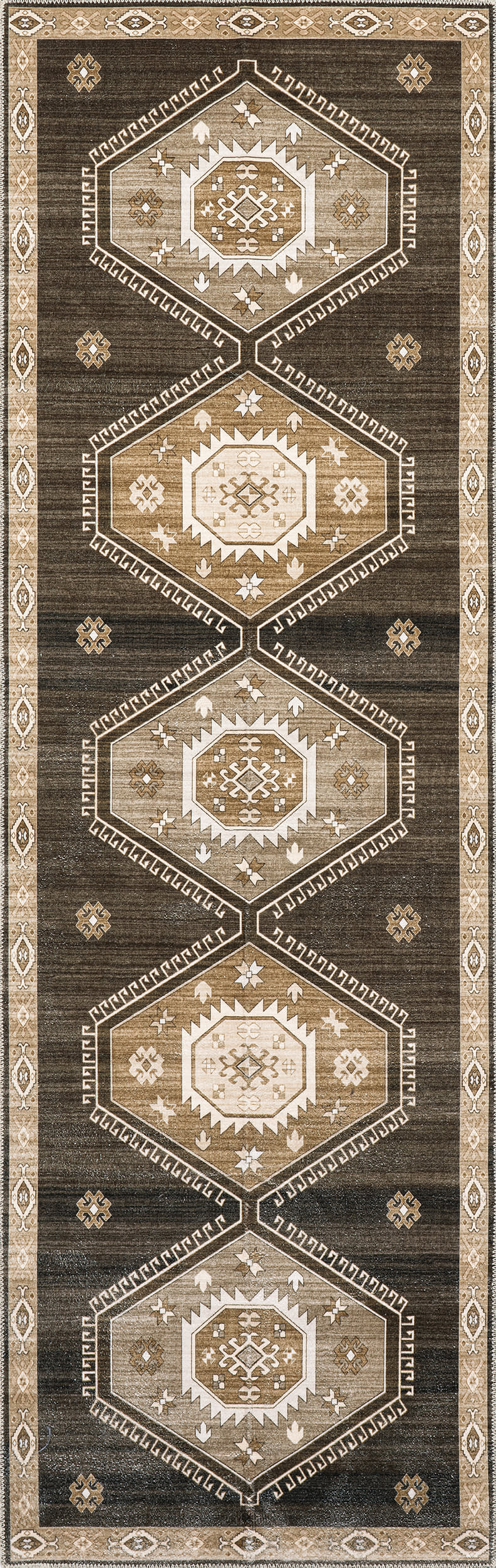 Taro Medallion Washable Rug | Dark Brown