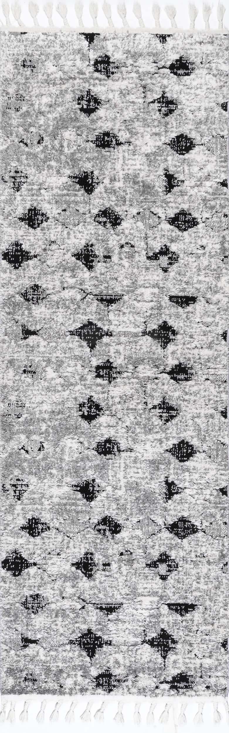 Textured Herringbone Tasseled Rug | Black