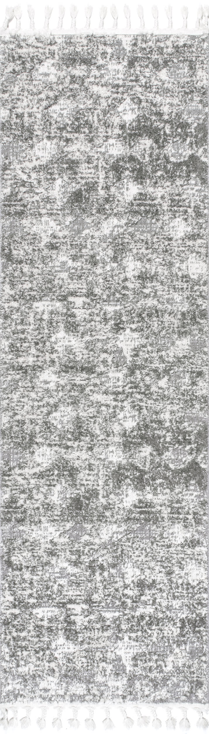 Textured Herringbone Tasseled Rug | Light Grey