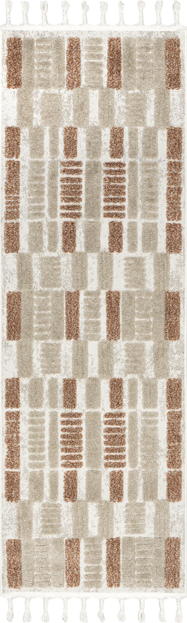 Valli Textured Geometric Tasseled Rug | Beige