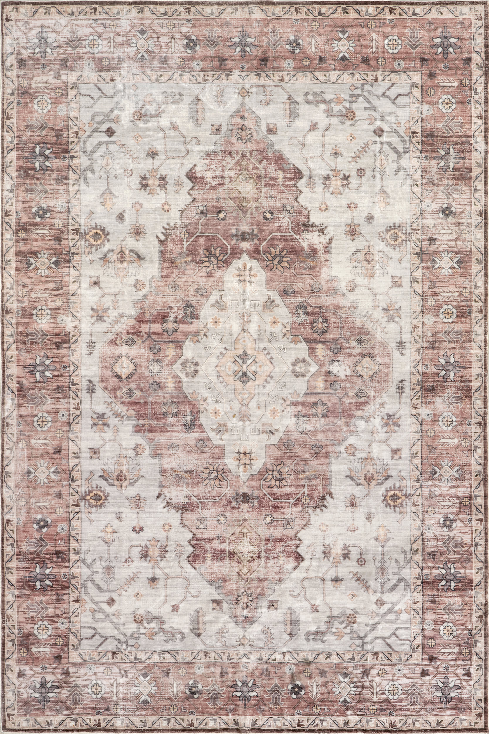 Vikky Diamond Medallion Washable Rug | Blush Pink