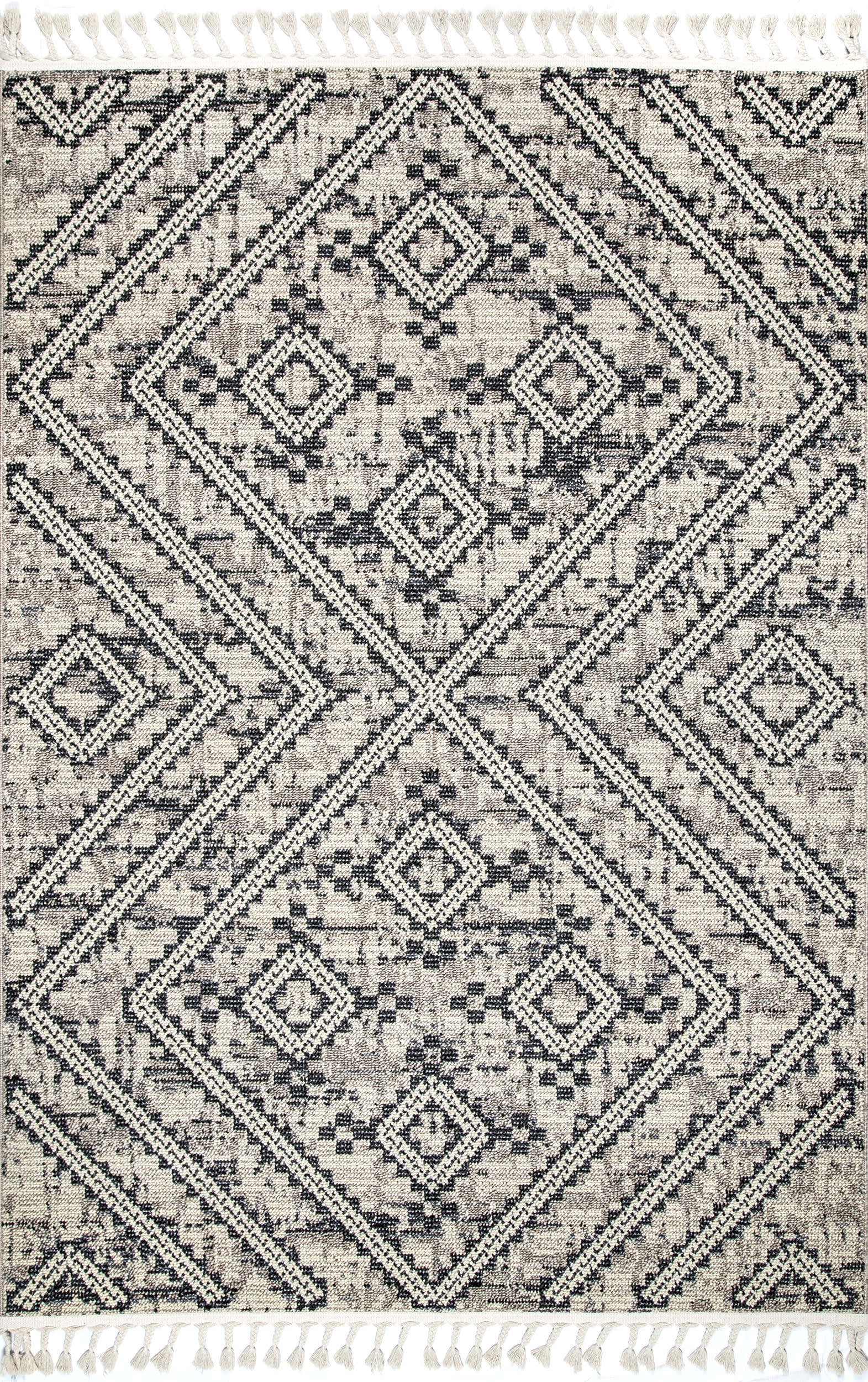 Vintage Lattice Tassel Rug | Light Grey