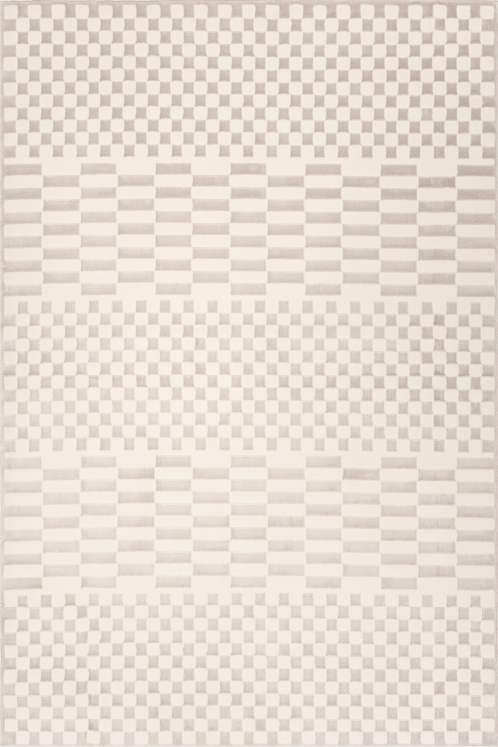 Vira Checkered Plush Textured Washable Rug | Cream