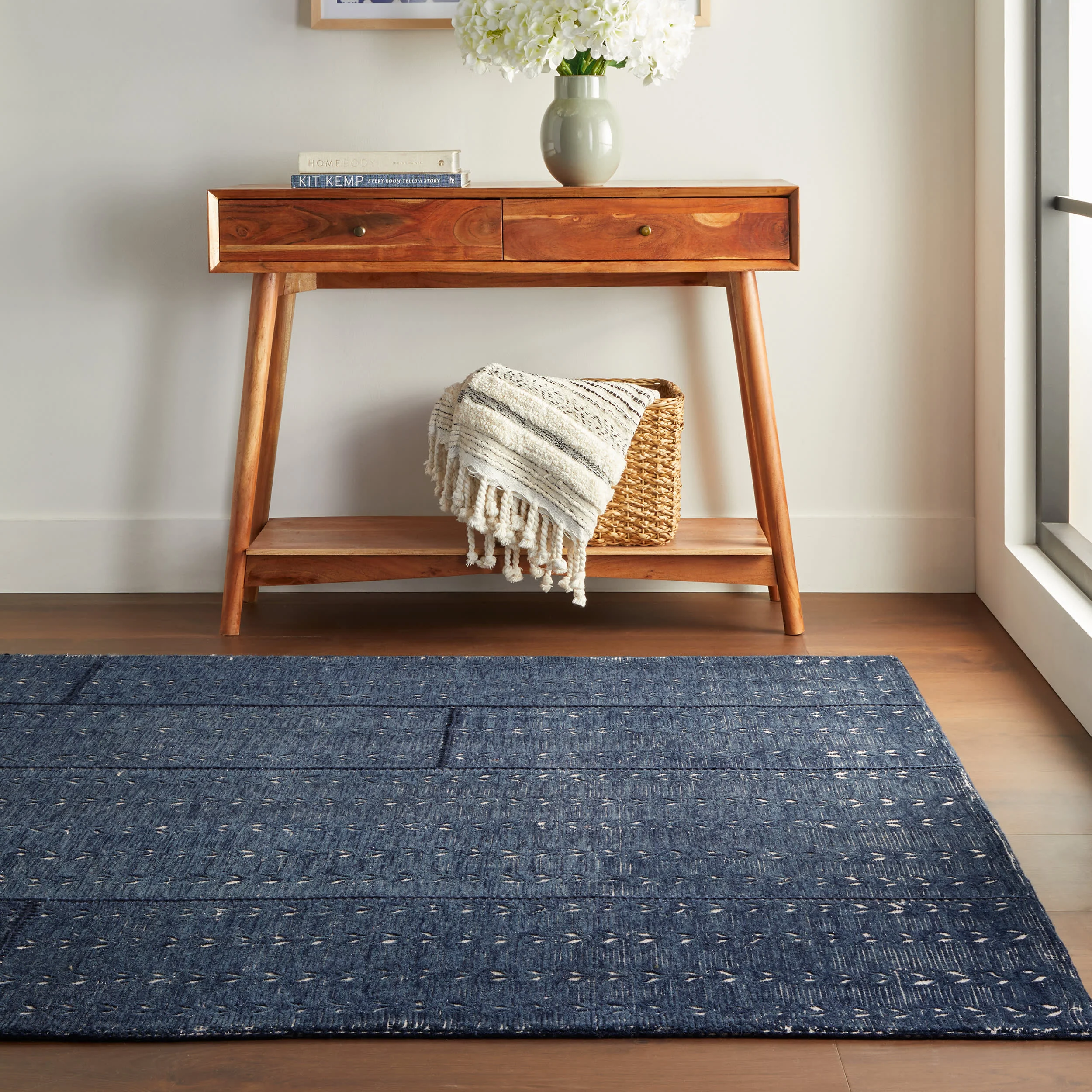Vox Chevron Handmade Wool Rug | Navy - Image 2