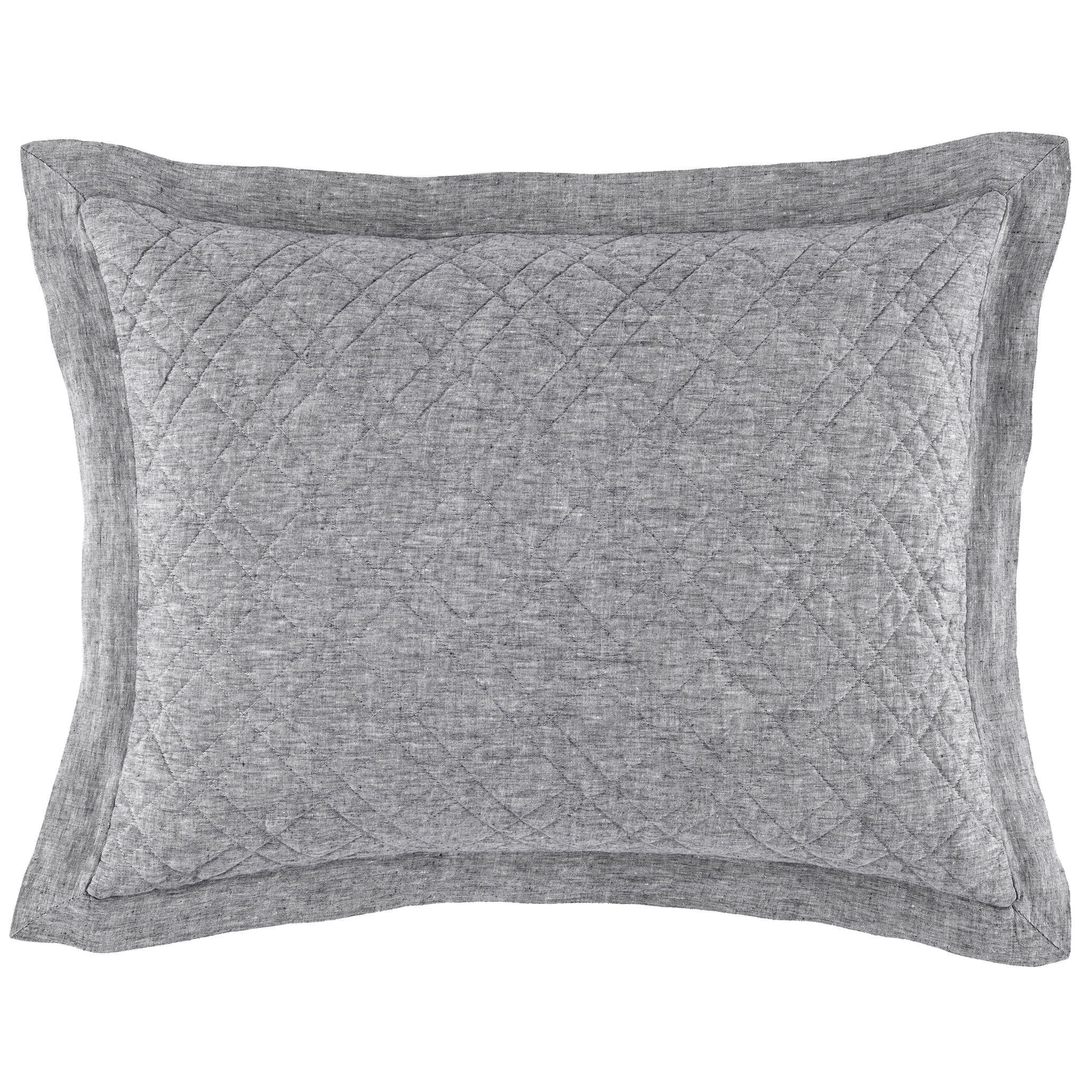 Washed Linen Quilted Sham | Black