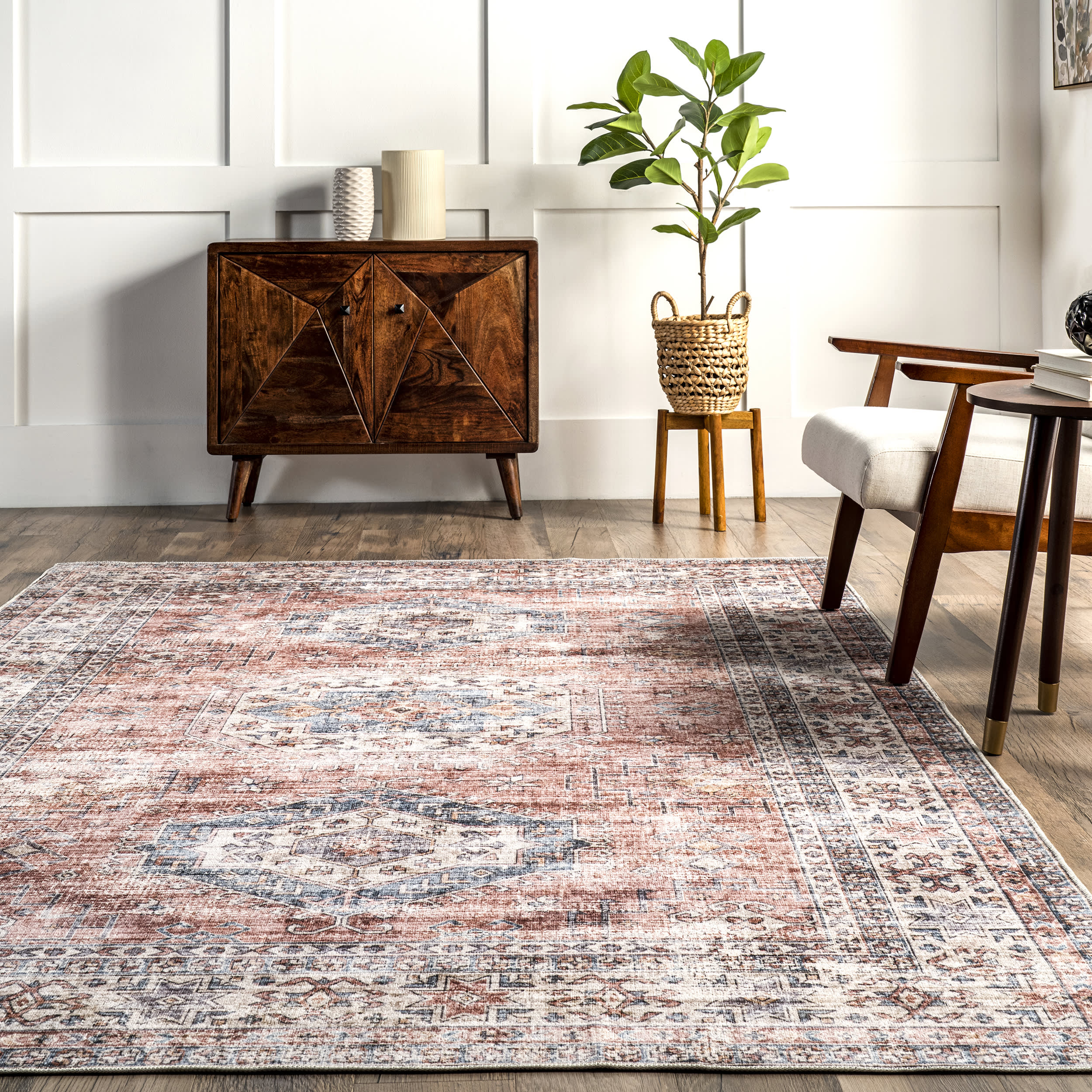 Zia Persian Washable Rug | Brick - Image 4